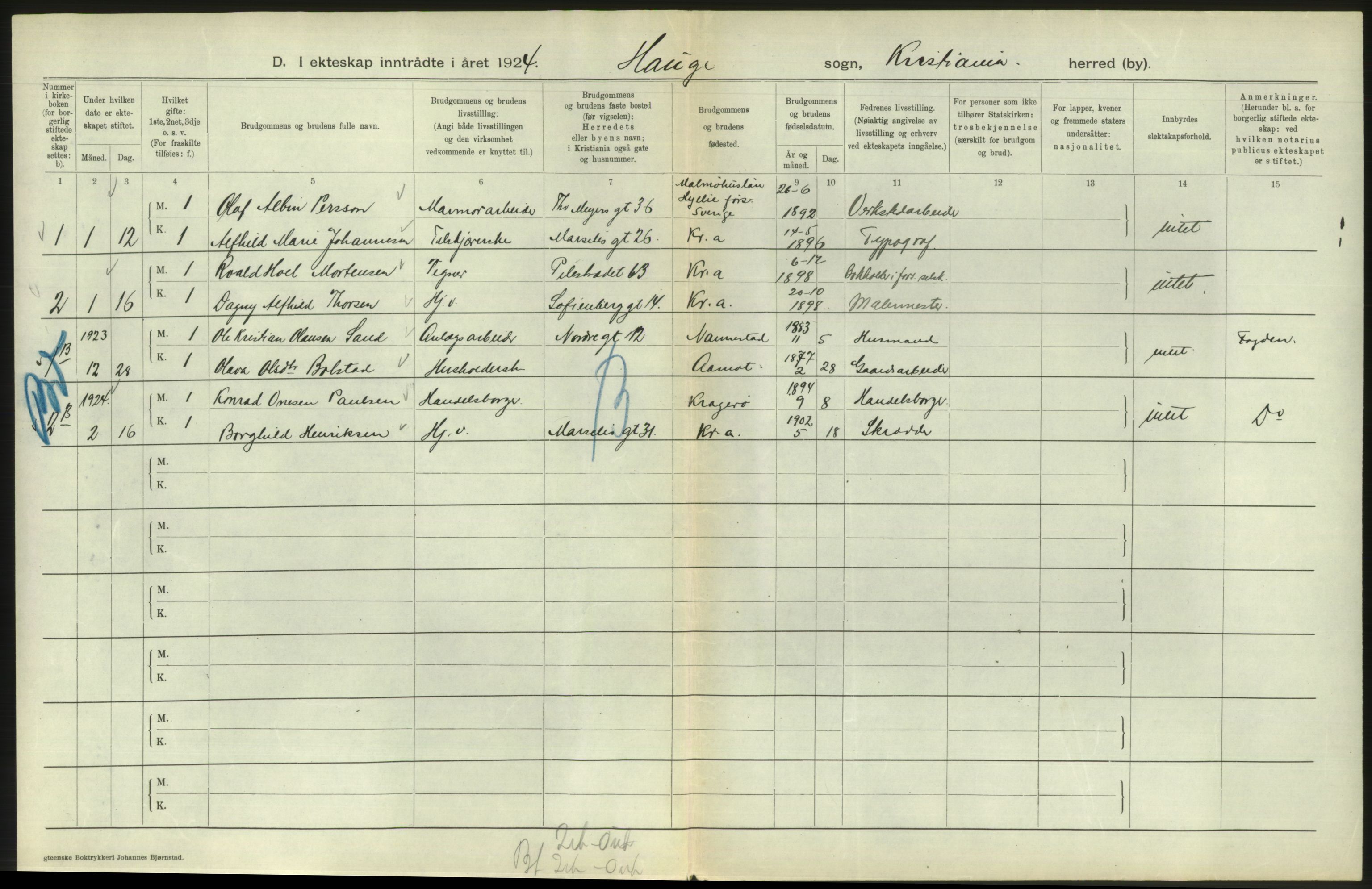 Statistisk sentralbyrå, Sosiodemografiske emner, Befolkning, RA/S-2228/D/Df/Dfc/Dfcd/L0007: Kristiania: Gifte, 1924, s. 714