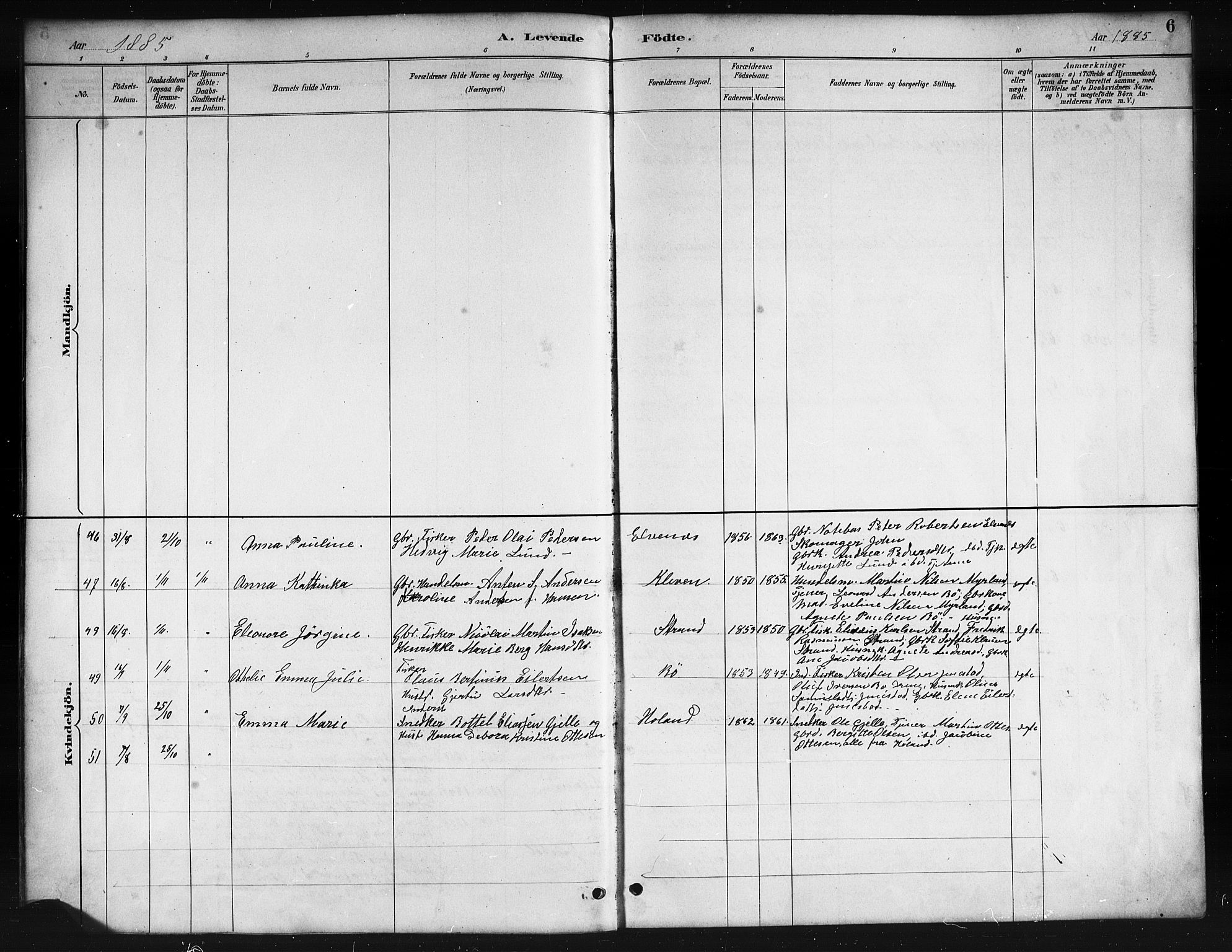 Ministerialprotokoller, klokkerbøker og fødselsregistre - Nordland, AV/SAT-A-1459/895/L1382: Klokkerbok nr. 895C04, 1885-1896, s. 6