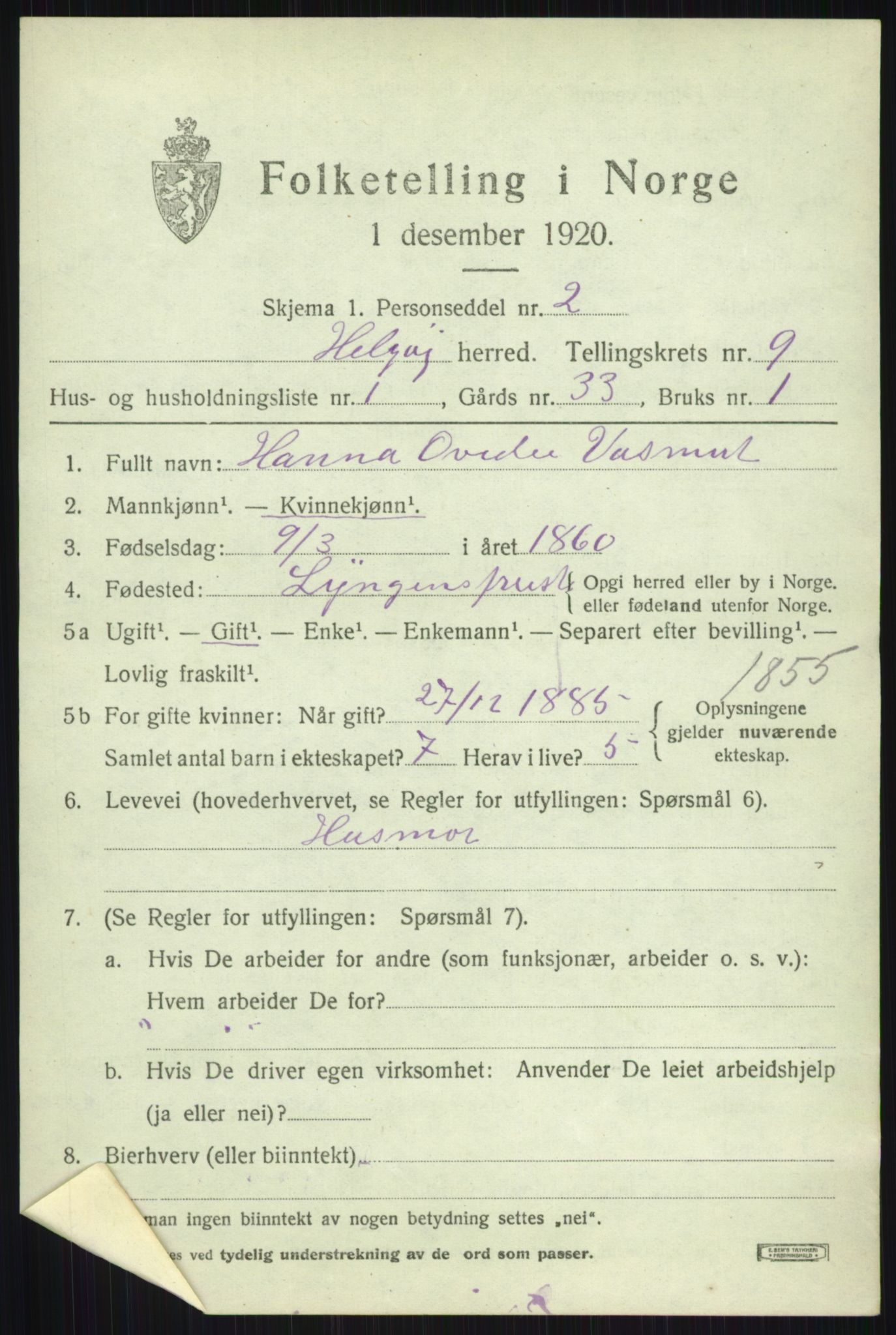 SATØ, Folketelling 1920 for 1935 Helgøy herred, 1920, s. 3211