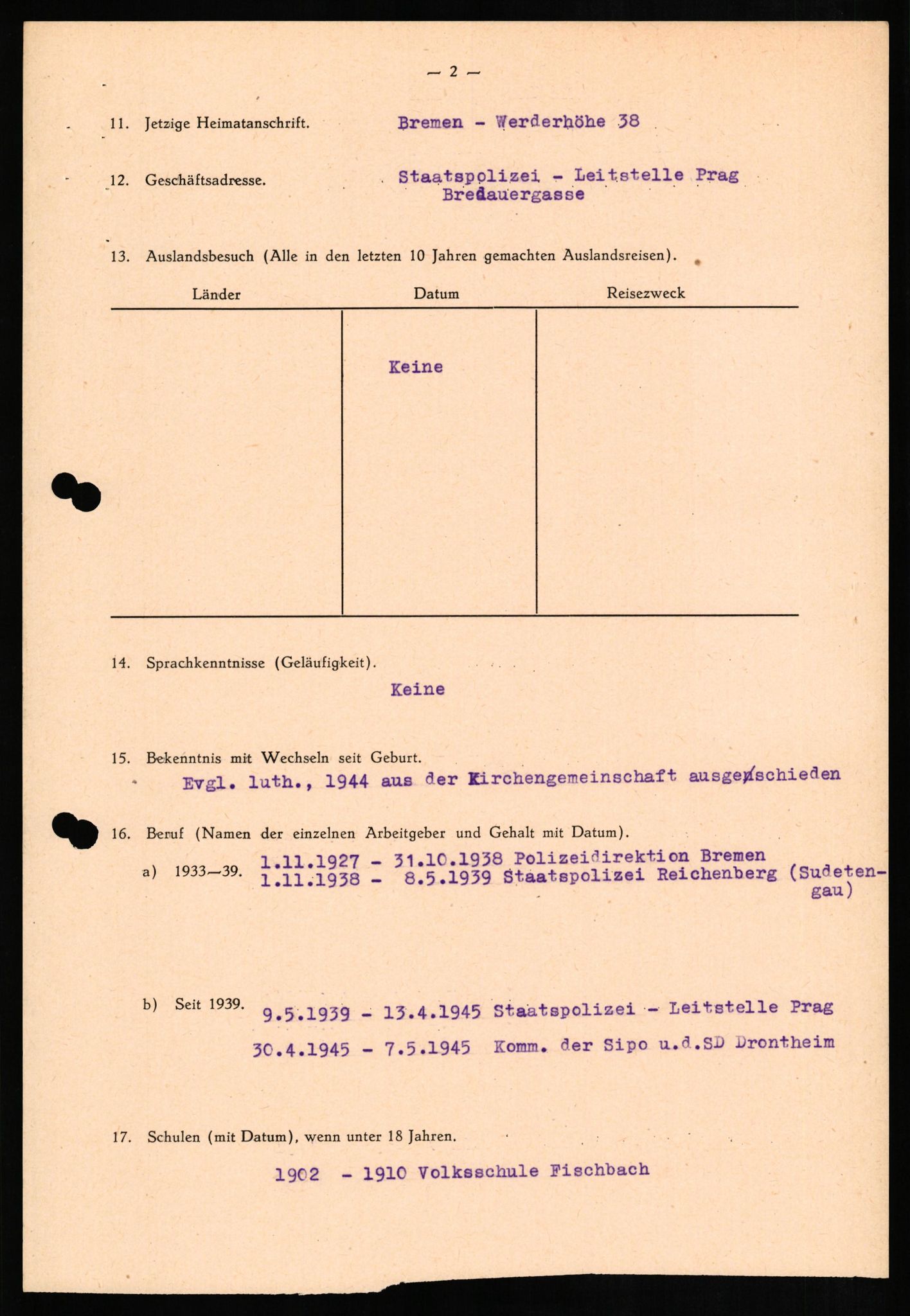 Forsvaret, Forsvarets overkommando II, RA/RAFA-3915/D/Db/L0014: CI Questionaires. Tyske okkupasjonsstyrker i Norge. Tyskere., 1945-1946, s. 331