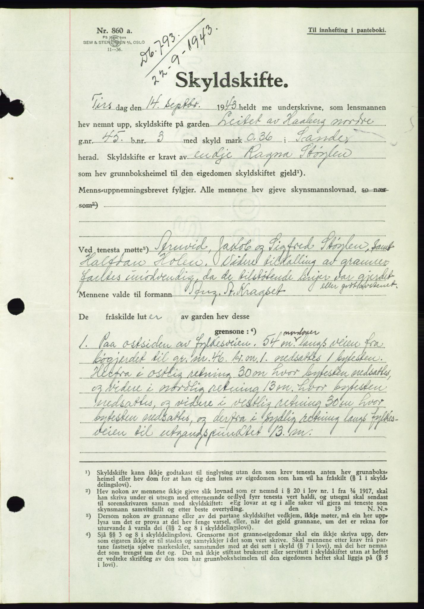 Søre Sunnmøre sorenskriveri, SAT/A-4122/1/2/2C/L0075: Pantebok nr. 1A, 1943-1943, Dagboknr: 793/1943