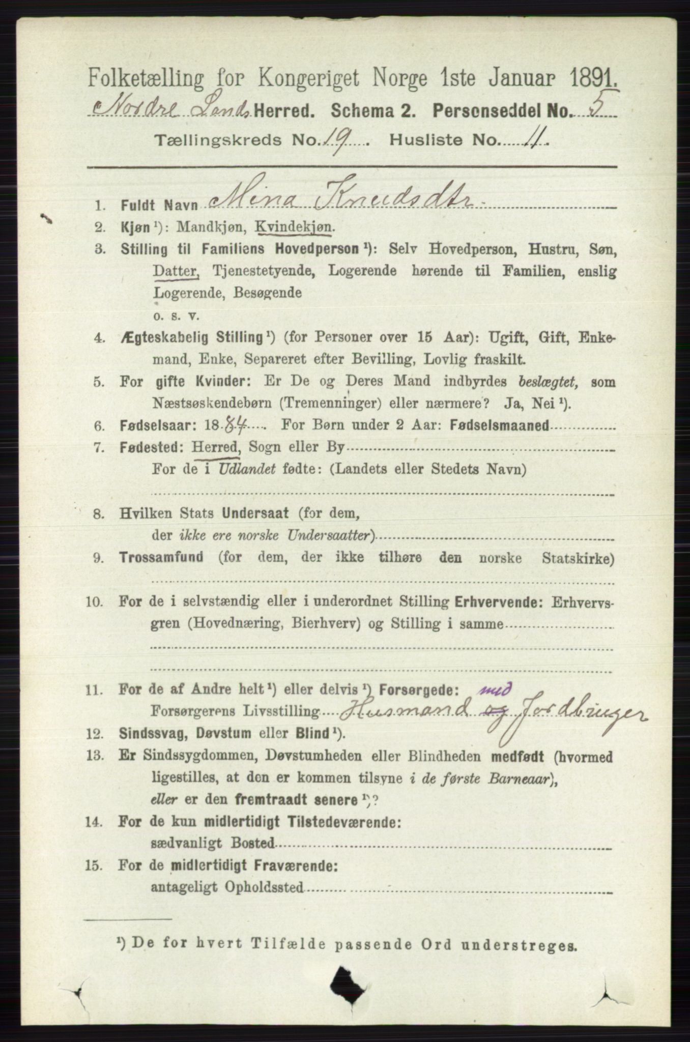 RA, Folketelling 1891 for 0538 Nordre Land herred, 1891, s. 4700