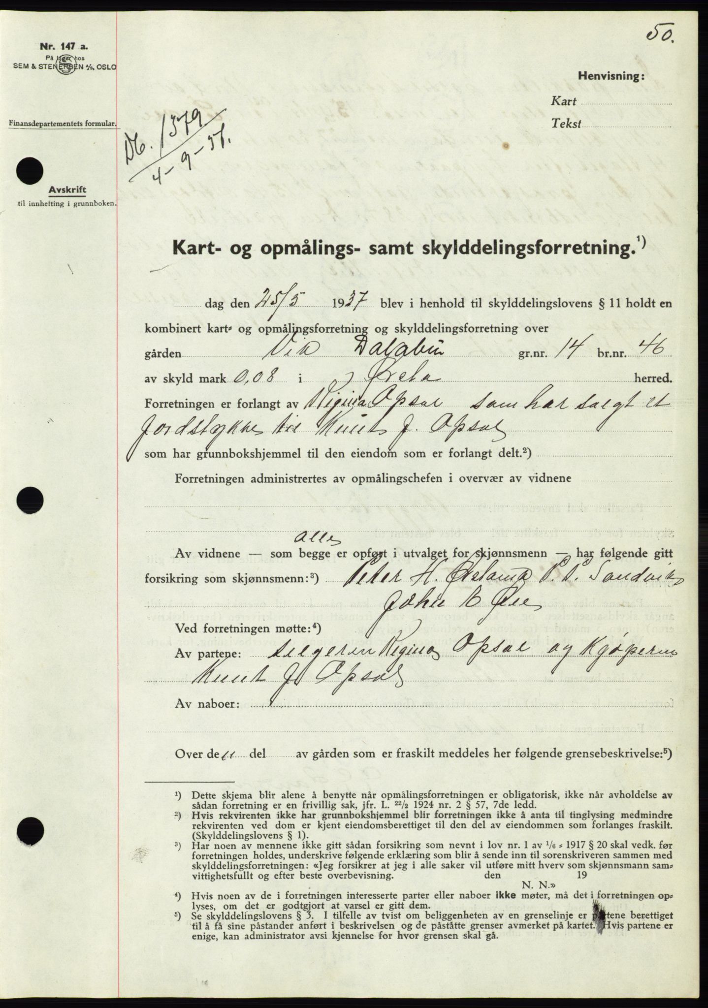 Søre Sunnmøre sorenskriveri, SAT/A-4122/1/2/2C/L0064: Pantebok nr. 58, 1937-1938, Dagboknr: 1379/1937