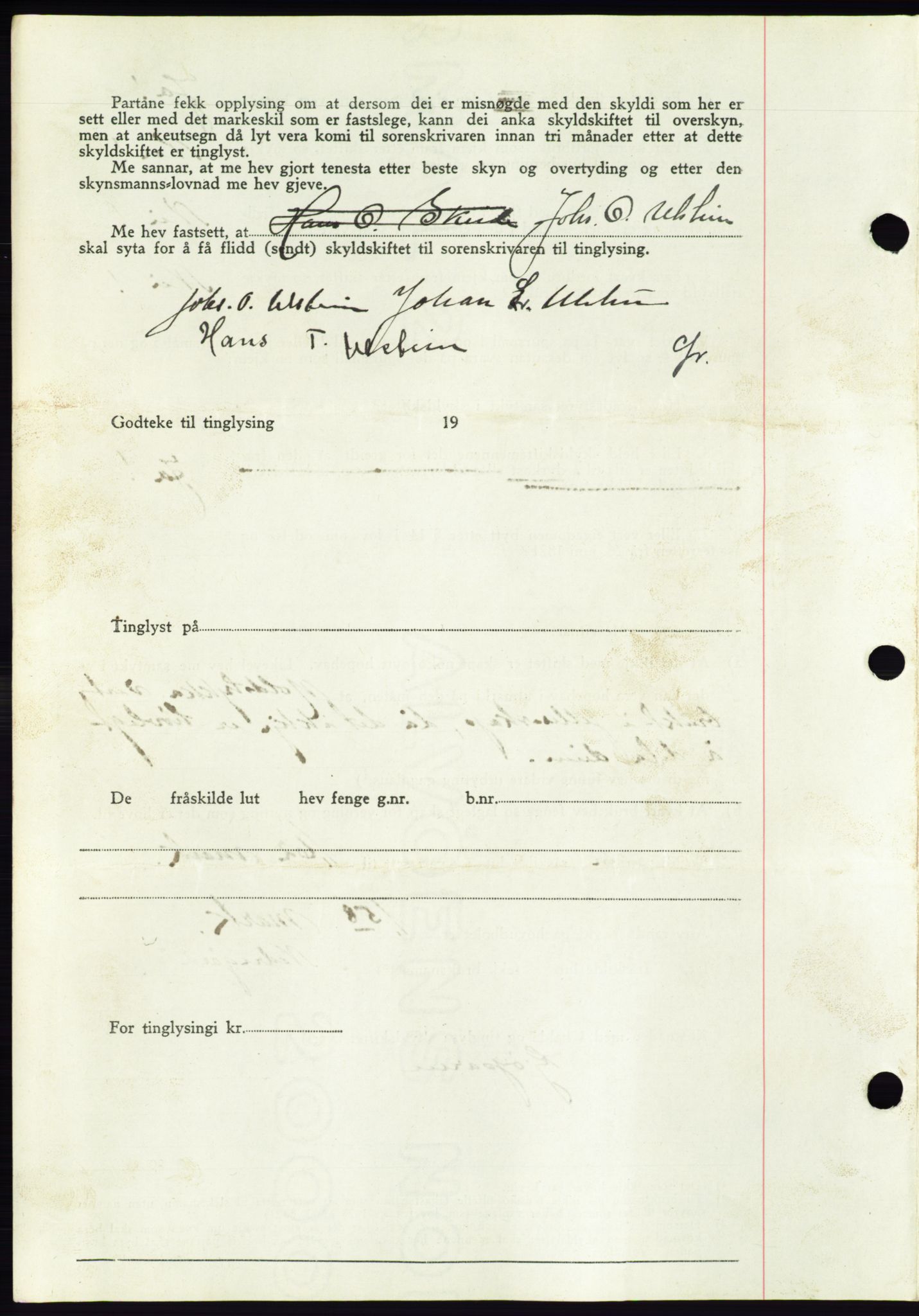 Søre Sunnmøre sorenskriveri, AV/SAT-A-4122/1/2/2C/L0075: Pantebok nr. 1A, 1943-1943, Dagboknr: 314/1943