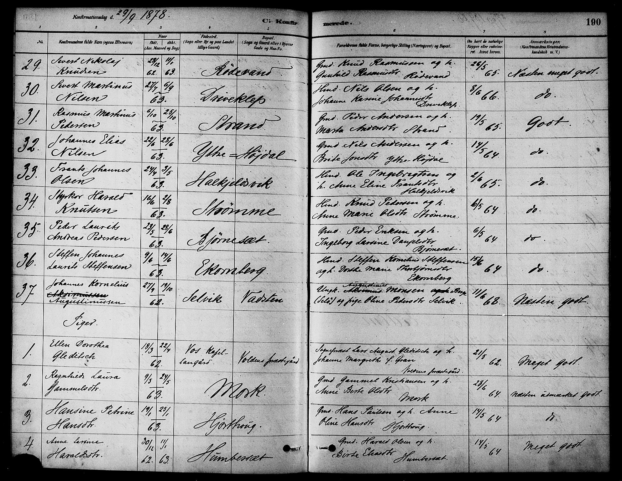 Ministerialprotokoller, klokkerbøker og fødselsregistre - Møre og Romsdal, AV/SAT-A-1454/511/L0141: Ministerialbok nr. 511A08, 1878-1890, s. 190