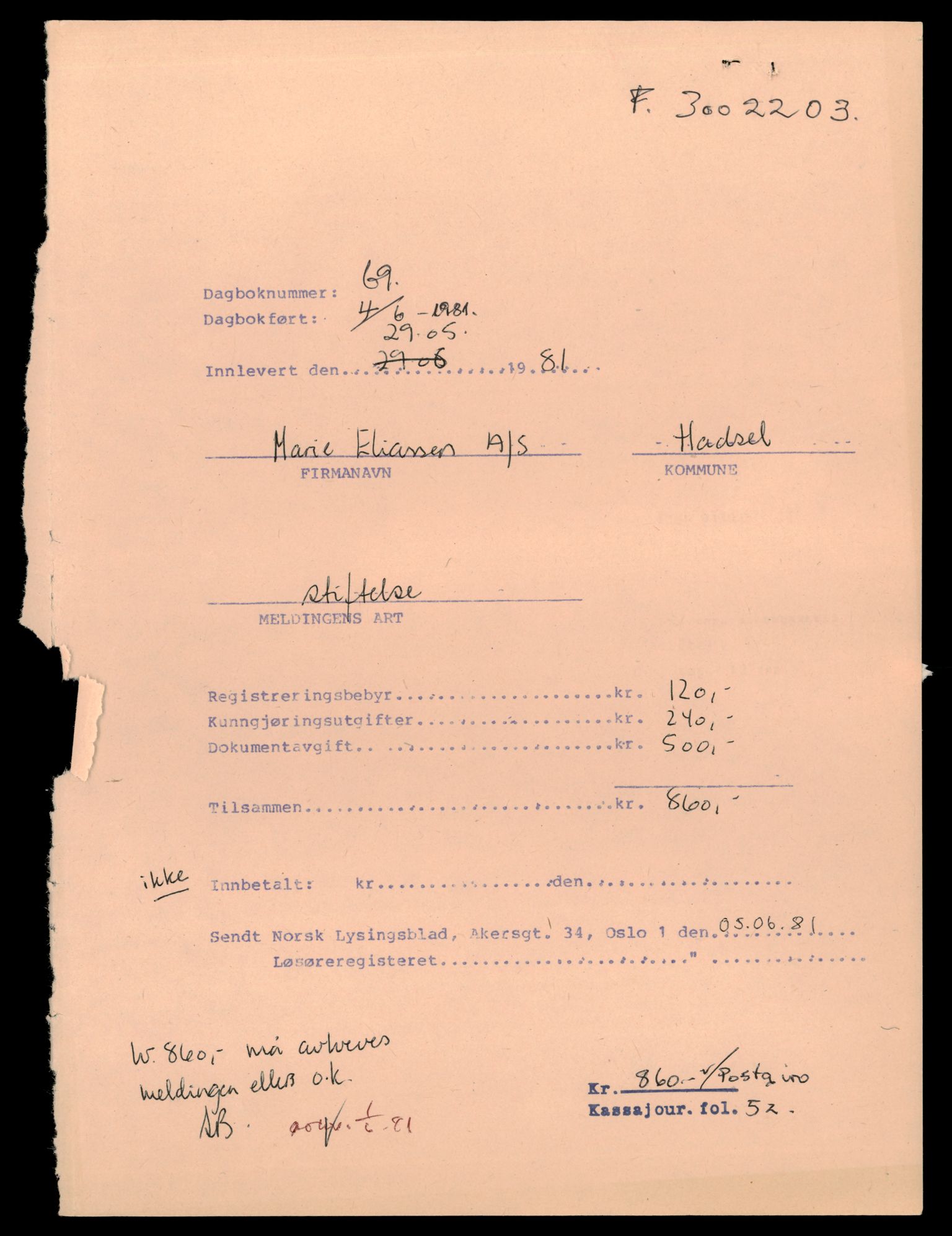 Vesterålen sorenskriveri, SAT/A-4180/4/J/Jd/Jde/L0014: Bilag. Aksjeselskap, M, 1944-1990, s. 1
