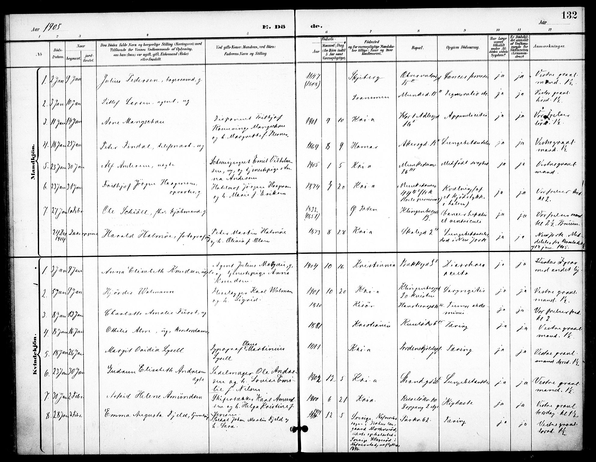 Johannes prestekontor Kirkebøker, AV/SAO-A-10852/F/Fa/L0008: Ministerialbok nr. 8, 1897-1917, s. 132
