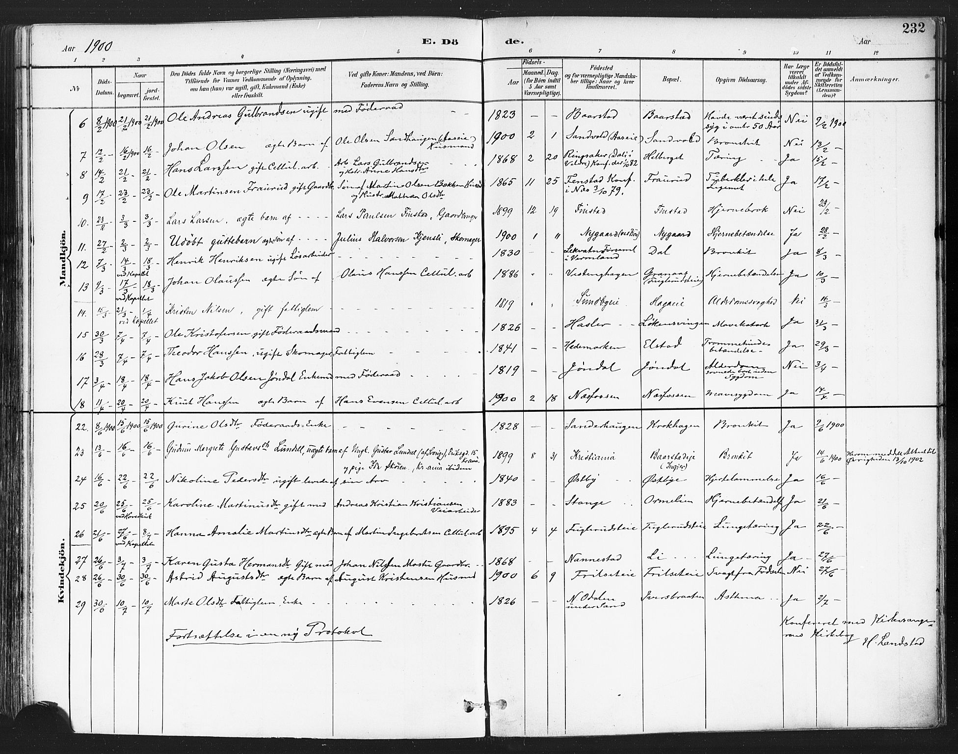 Eidsvoll prestekontor Kirkebøker, AV/SAO-A-10888/F/Fa/L0004: Ministerialbok nr. I 4, 1891-1900, s. 232