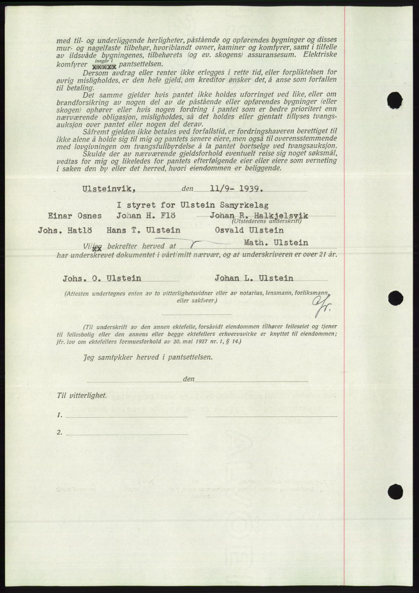 Søre Sunnmøre sorenskriveri, AV/SAT-A-4122/1/2/2C/L0068: Pantebok nr. 62, 1939-1939, Dagboknr: 1382/1939