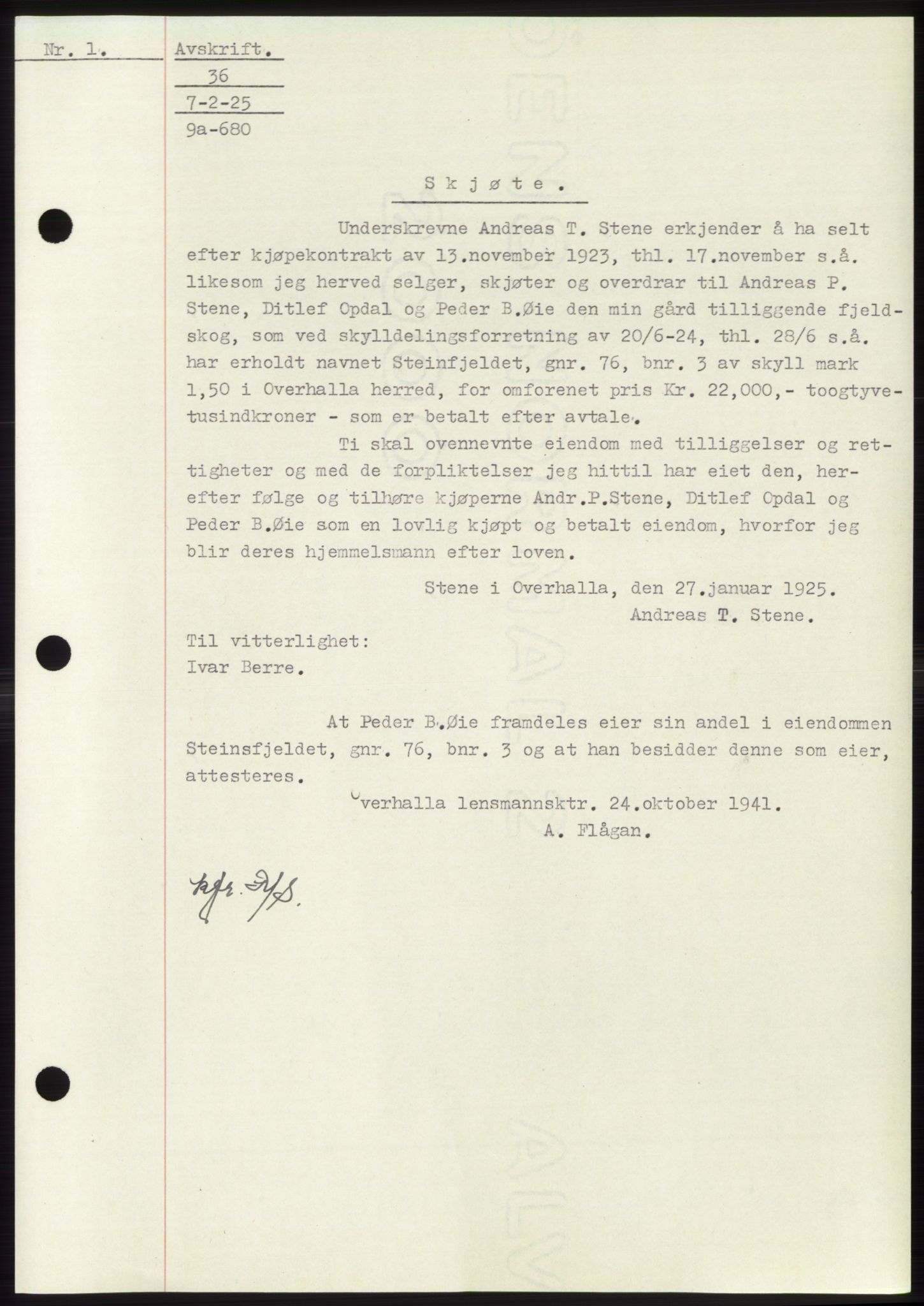 Namdal sorenskriveri, SAT/A-4133/1/2/2C: Pantebok nr. -, 1922-1925, Tingl.dato: 07.02.1925