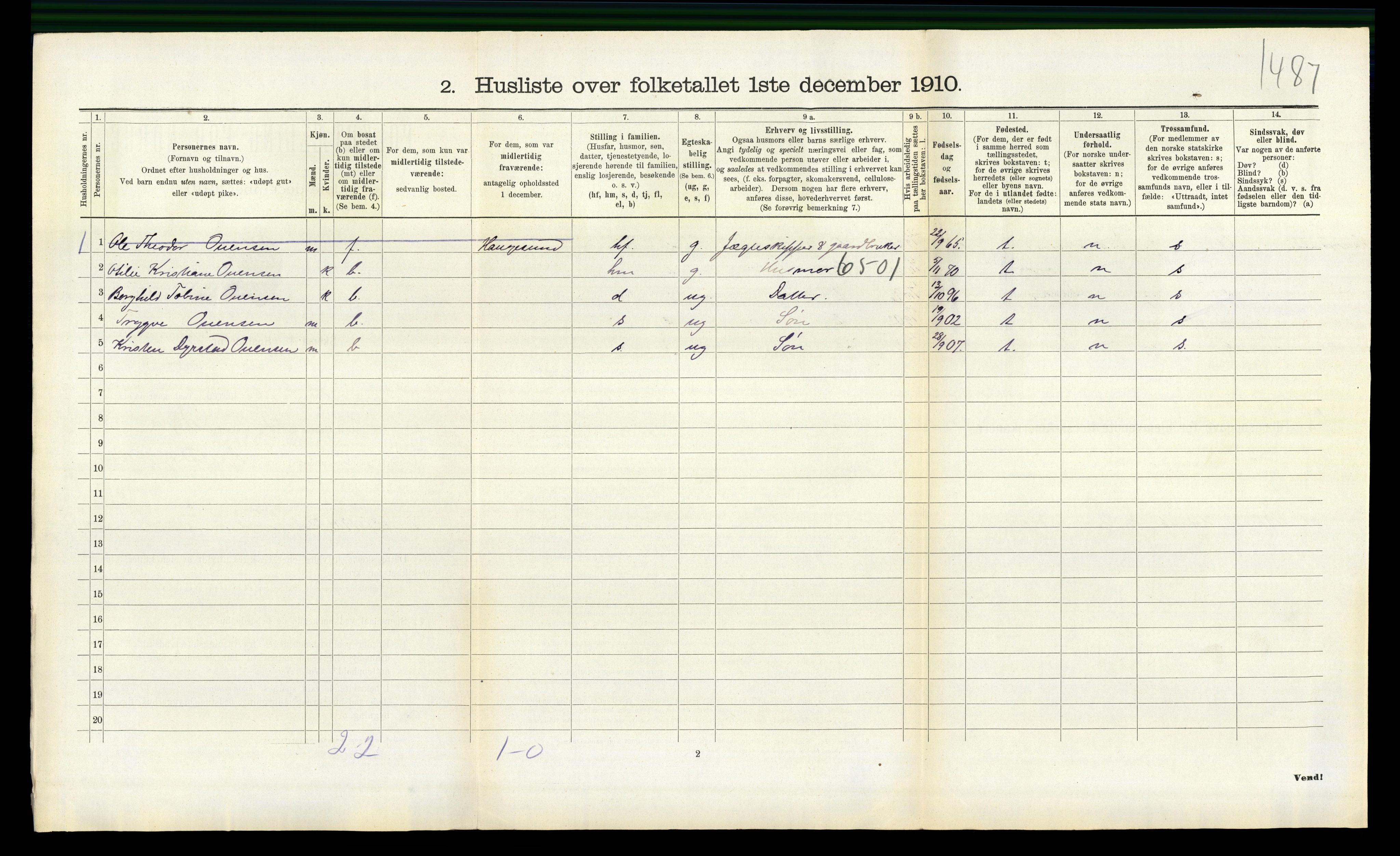 RA, Folketelling 1910 for 1019 Halse og Harkmark herred, 1910, s. 1143