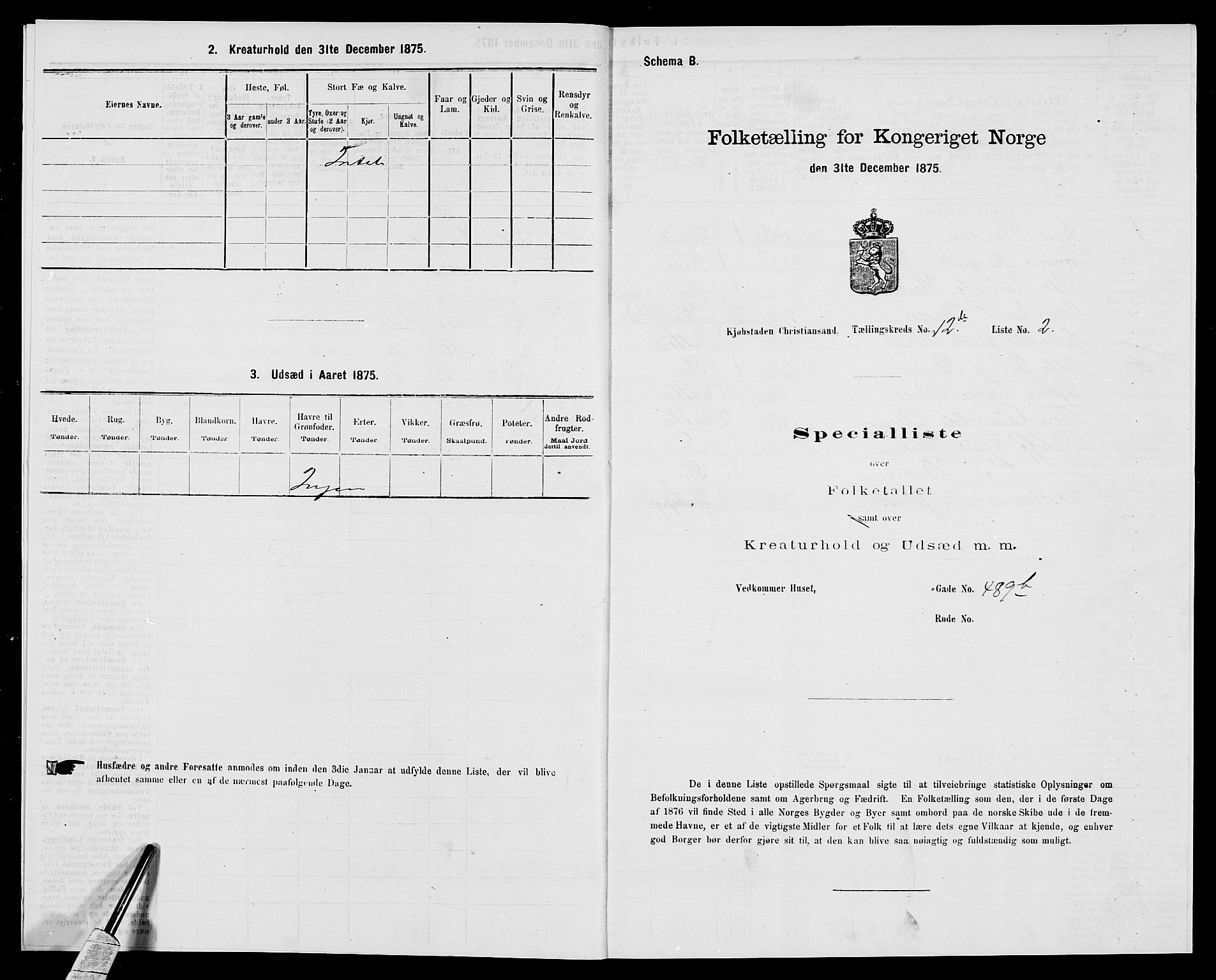 SAK, Folketelling 1875 for 1001P Kristiansand prestegjeld, 1875, s. 1930