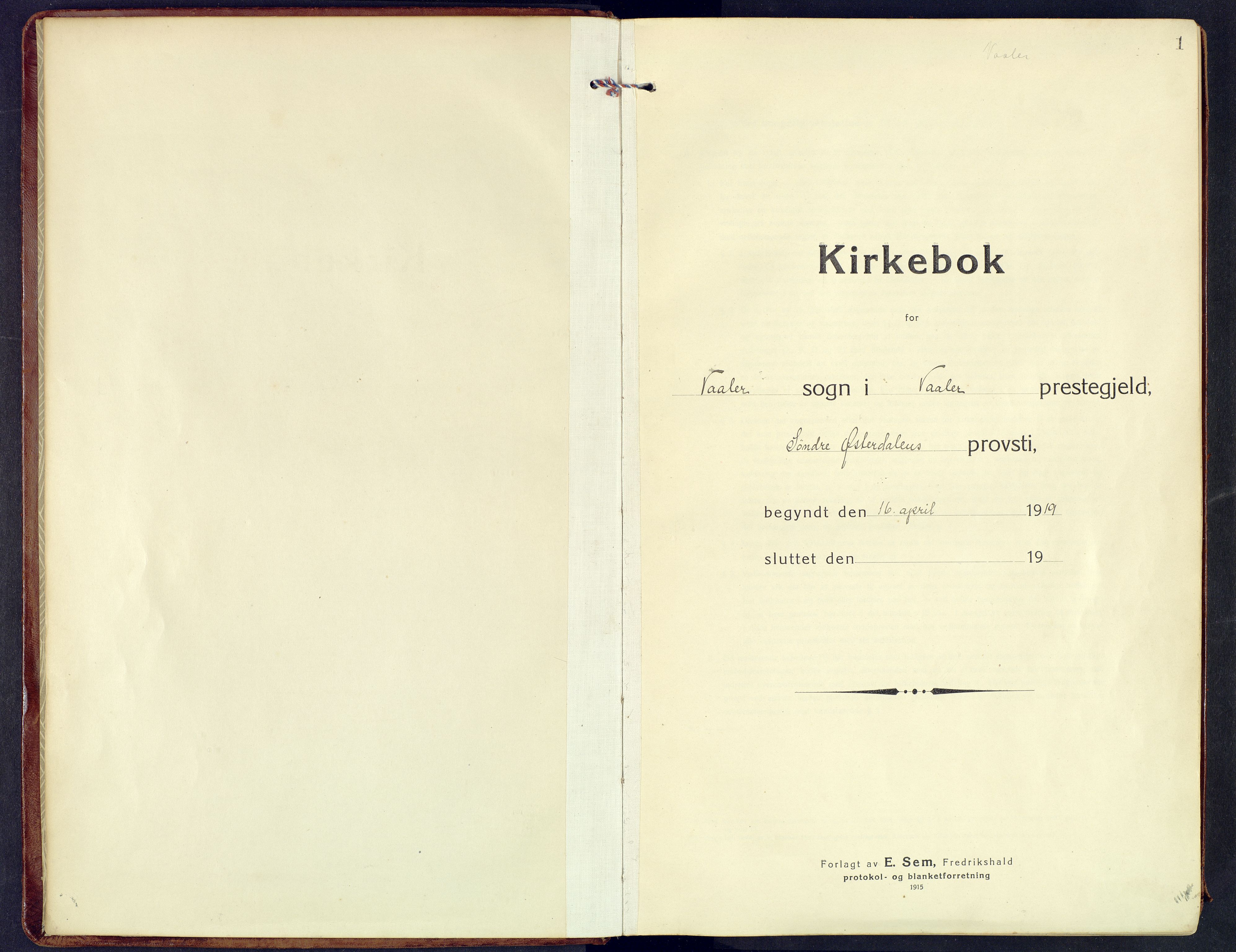 Våler prestekontor, Hedmark, AV/SAH-PREST-040/H/Ha/Haa/L0011: Ministerialbok nr. 11, 1919-1933, s. 1