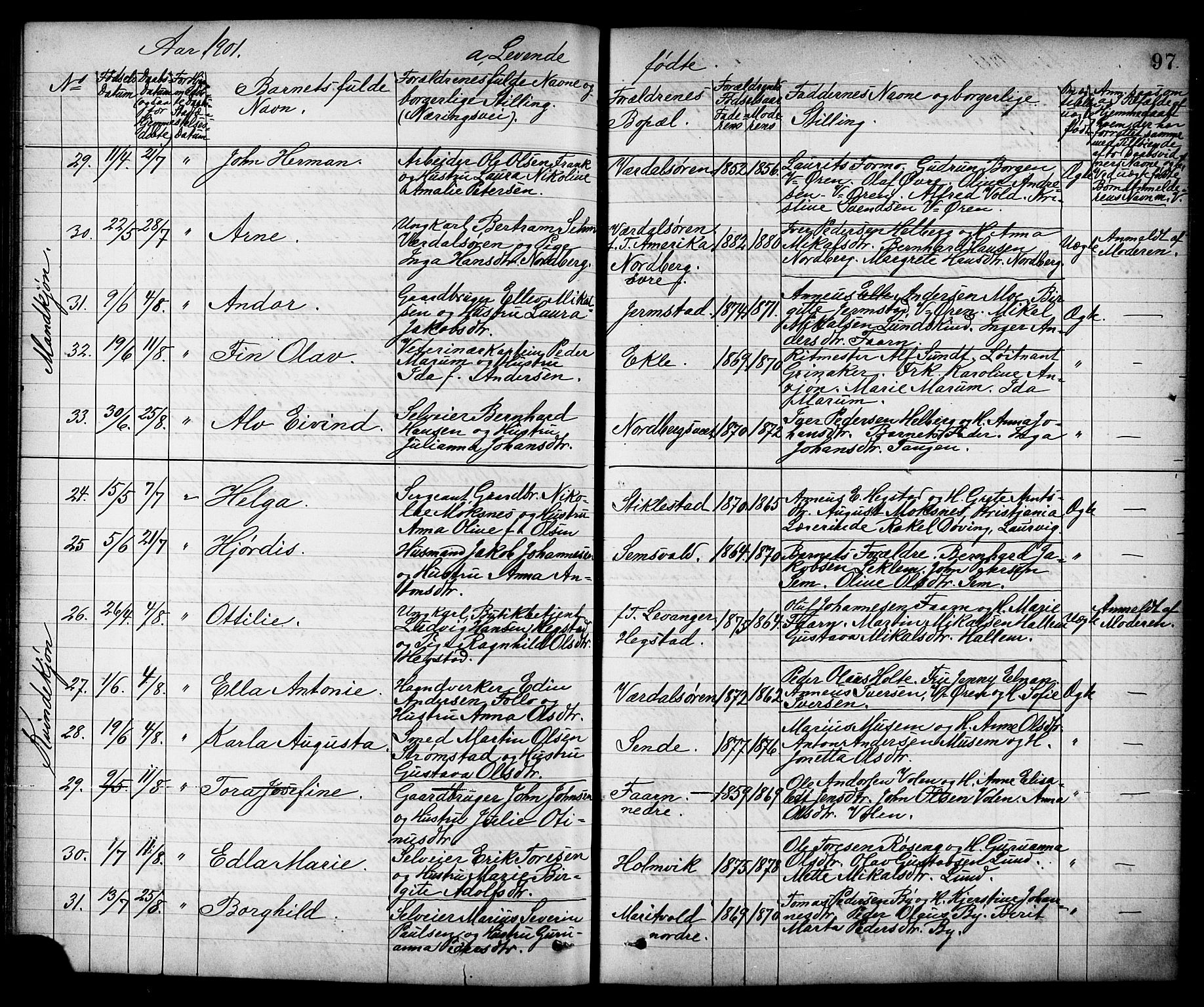 Ministerialprotokoller, klokkerbøker og fødselsregistre - Nord-Trøndelag, AV/SAT-A-1458/723/L0257: Klokkerbok nr. 723C05, 1890-1907, s. 97