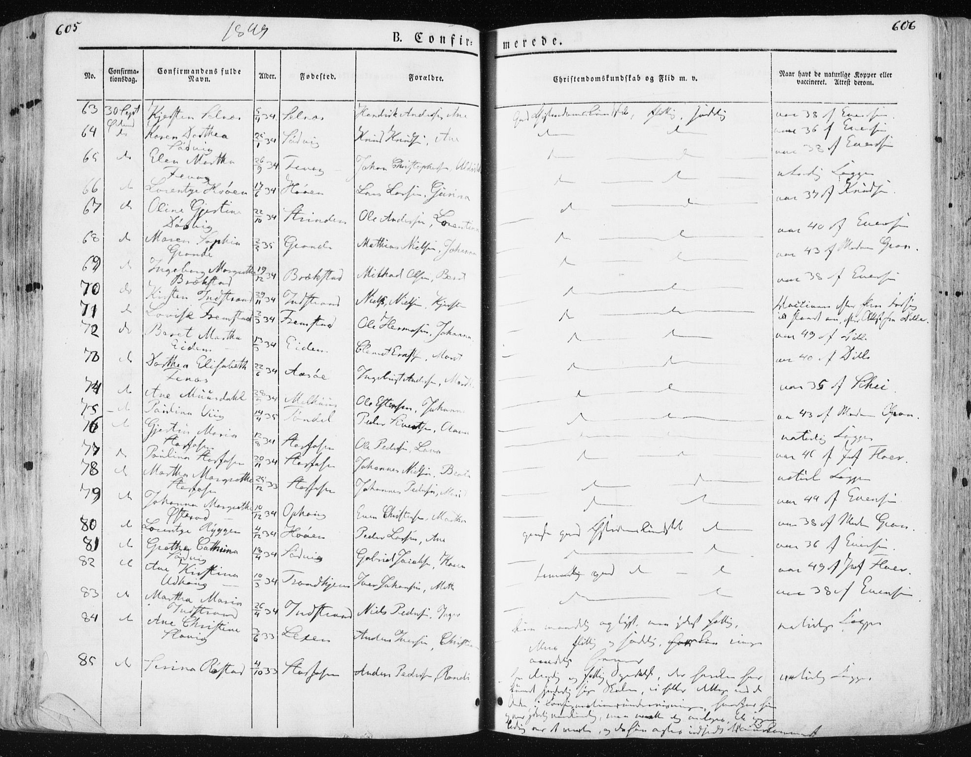 Ministerialprotokoller, klokkerbøker og fødselsregistre - Sør-Trøndelag, SAT/A-1456/659/L0736: Ministerialbok nr. 659A06, 1842-1856, s. 605-606