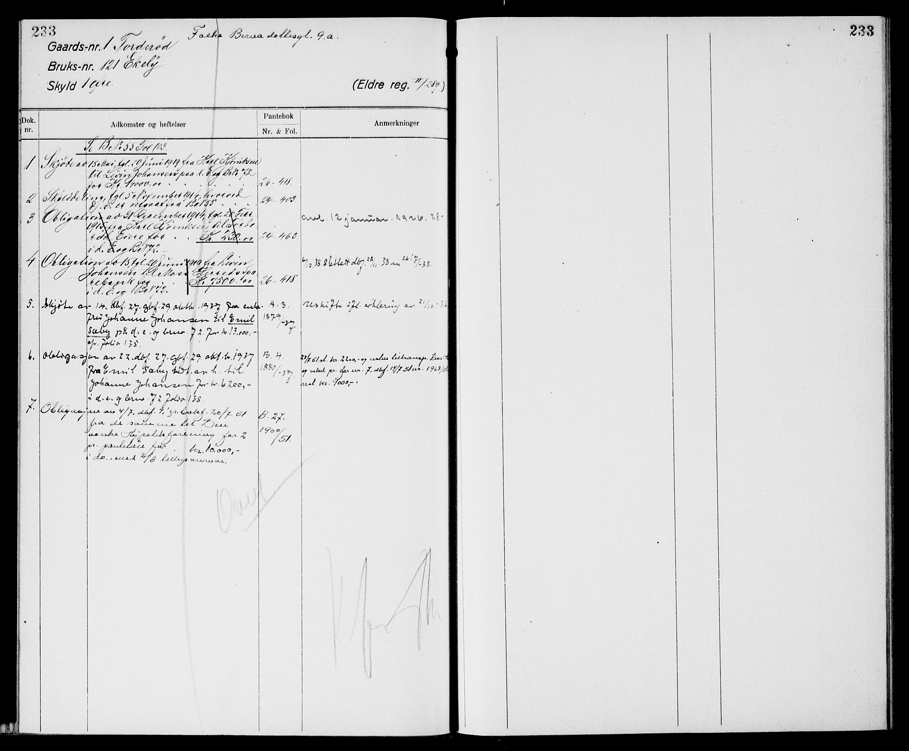 Moss sorenskriveri, SAO/A-10168: Panteregister nr. XI 1, 1788-1961, s. 233