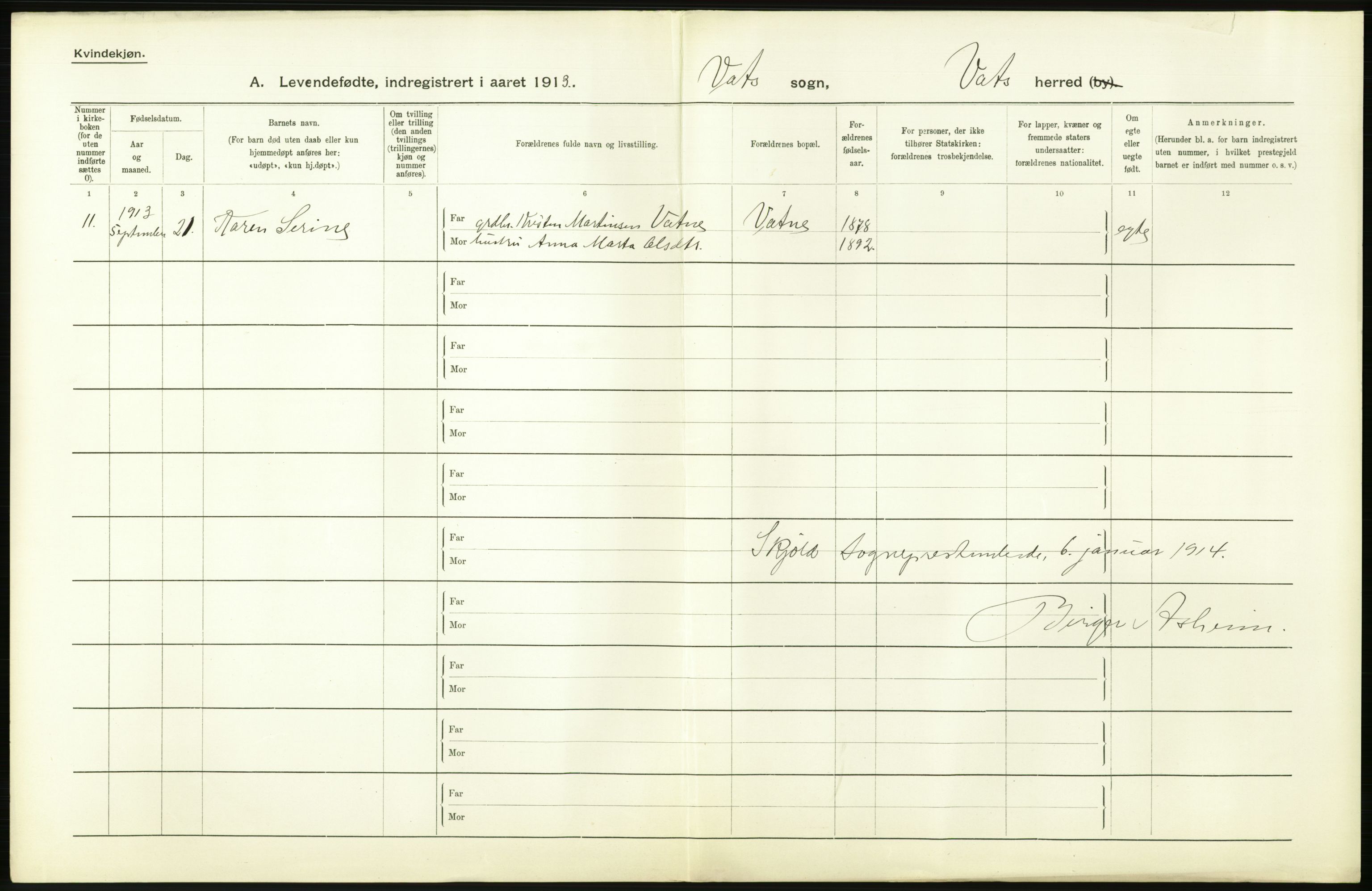 Statistisk sentralbyrå, Sosiodemografiske emner, Befolkning, AV/RA-S-2228/D/Df/Dfb/Dfbc/L0025: Stavanger amt: Levendefødte menn og kvinner. Bygder., 1913, s. 48