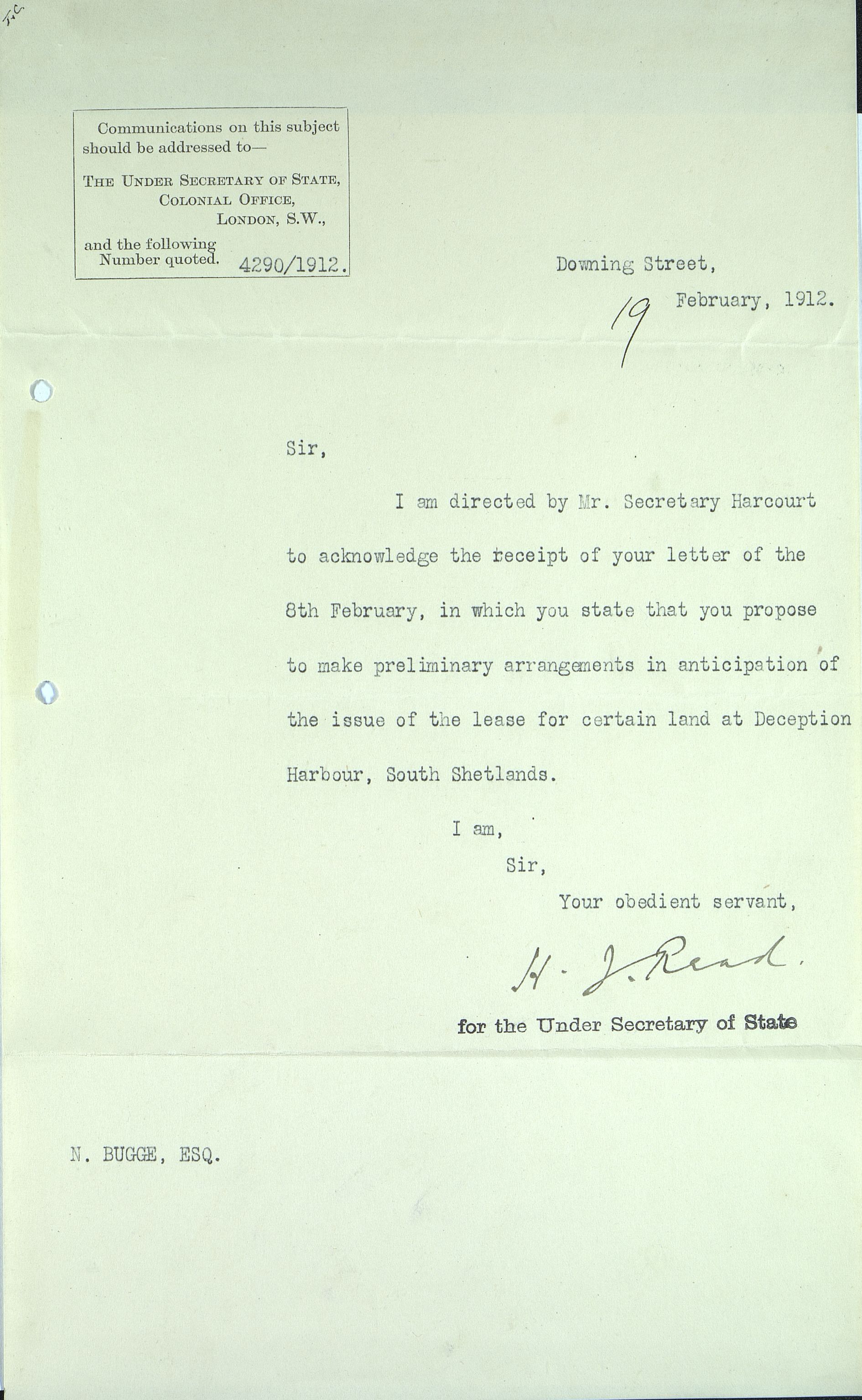 Pa 258 - N. Bugge AS, VEMU/A-1326/E/Ea/L0001/0002: Lisensavtaler og korrespondanse med Britiske myndigheter / The Under Secretary of State, Colonial Office, 1912-1920