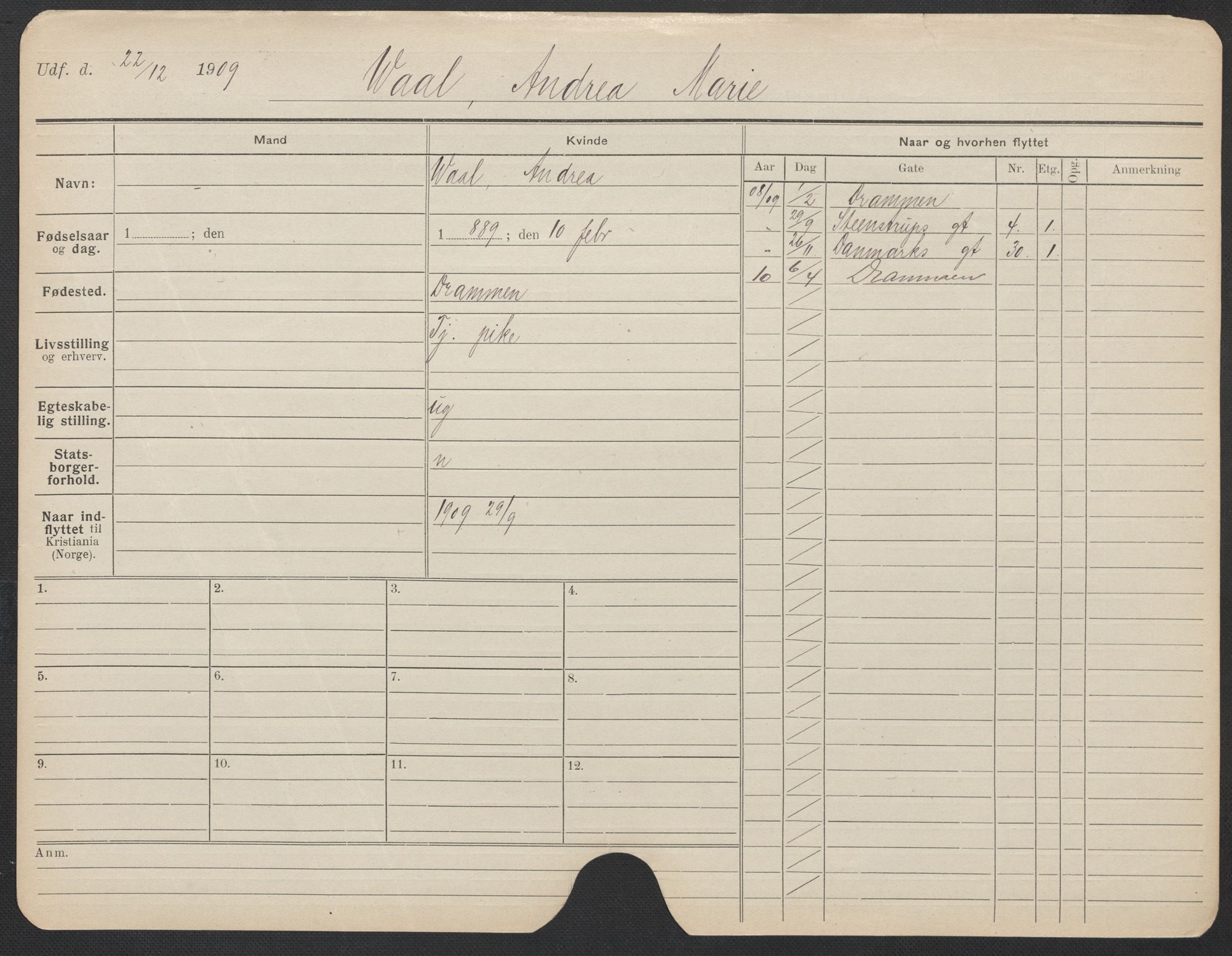 Oslo folkeregister, Registerkort, AV/SAO-A-11715/F/Fa/Fac/L0025: Kvinner, 1906-1914, s. 498a