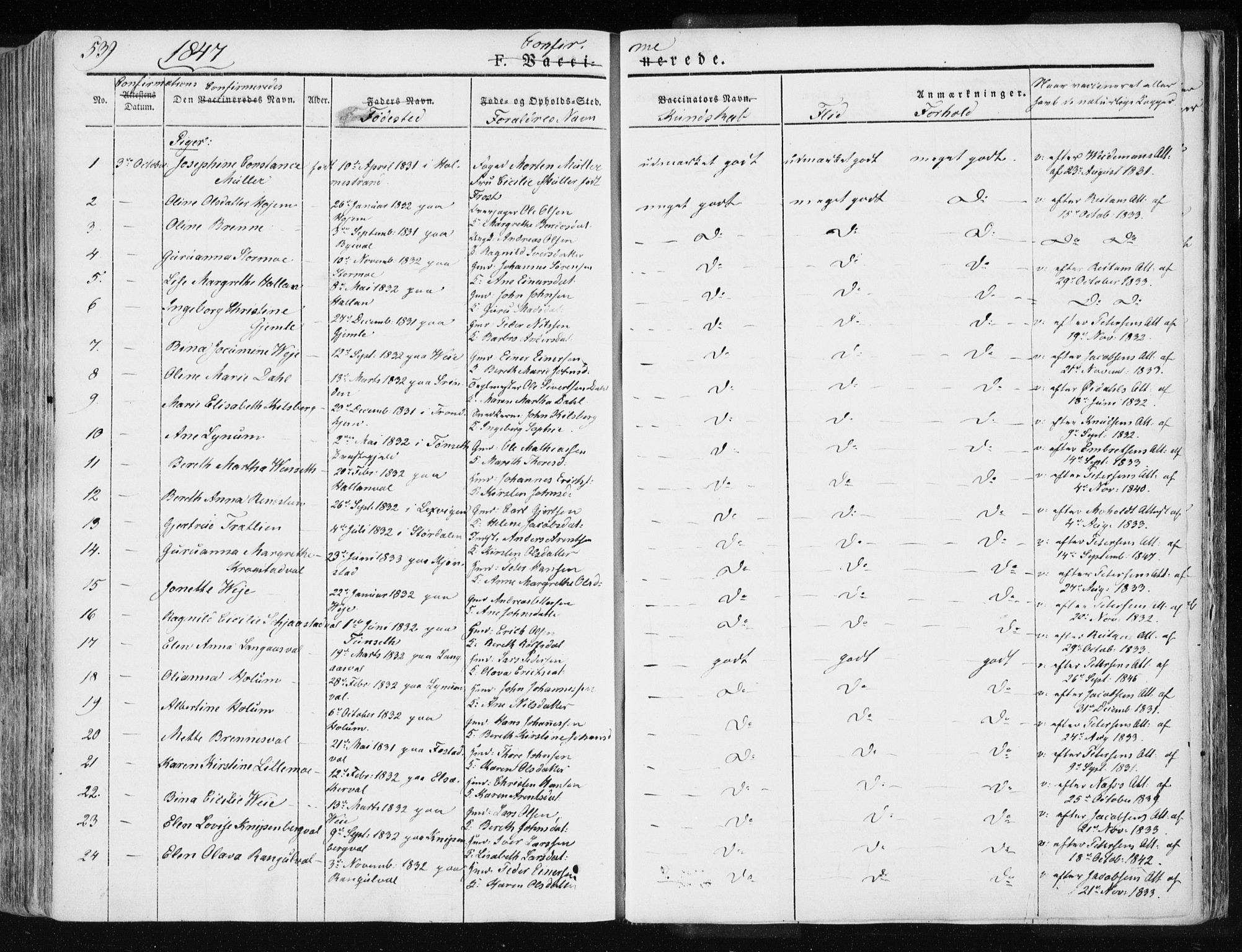 Ministerialprotokoller, klokkerbøker og fødselsregistre - Nord-Trøndelag, AV/SAT-A-1458/717/L0154: Ministerialbok nr. 717A06 /1, 1836-1849, s. 539