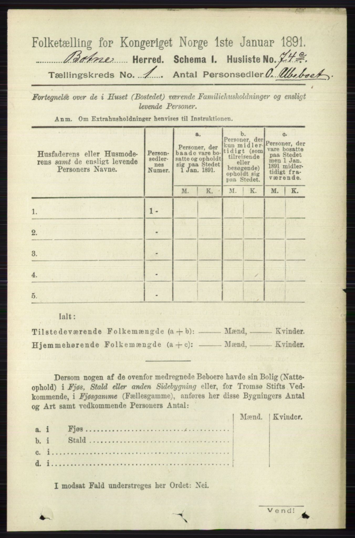 RA, Folketelling 1891 for 0715 Botne herred, 1891, s. 98