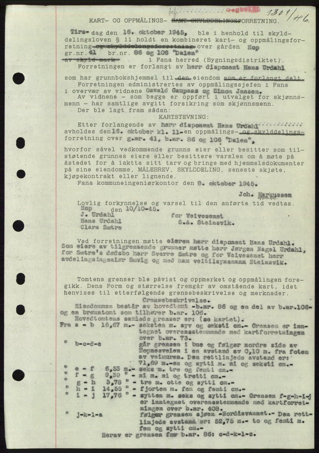 Midhordland sorenskriveri, SAB/A-3001/1/G/Gb/Gbj/L0022: Pantebok nr. A41-43, 1946-1946, Dagboknr: 1301/1946