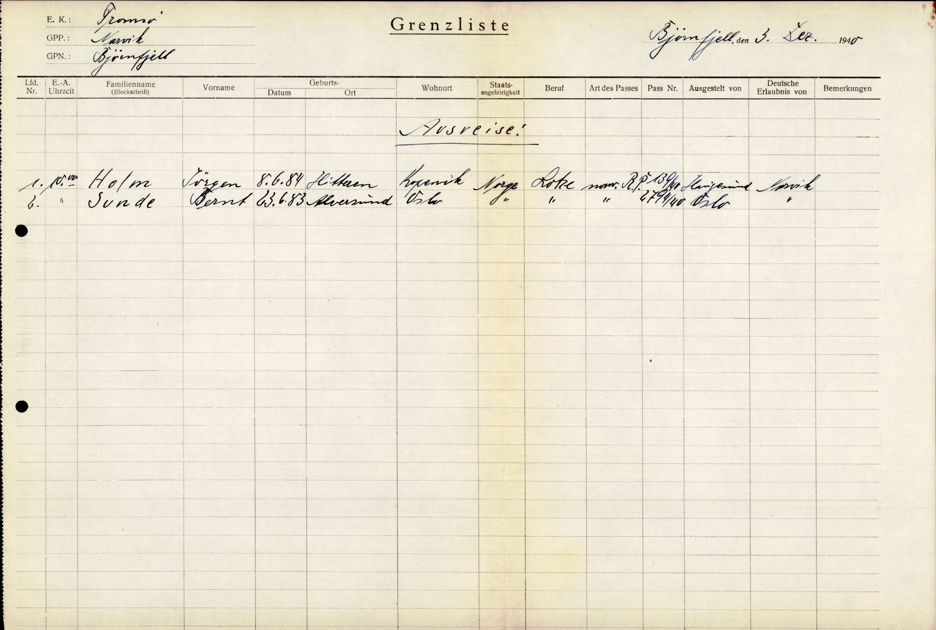 Forsvarets Overkommando. 2 kontor. Arkiv 11.4. Spredte tyske arkivsaker, AV/RA-RAFA-7031/D/Dar/Darc/L0004: Sicherheitspolizei (Sipo) i Narvik, 1940-1943, s. 1197