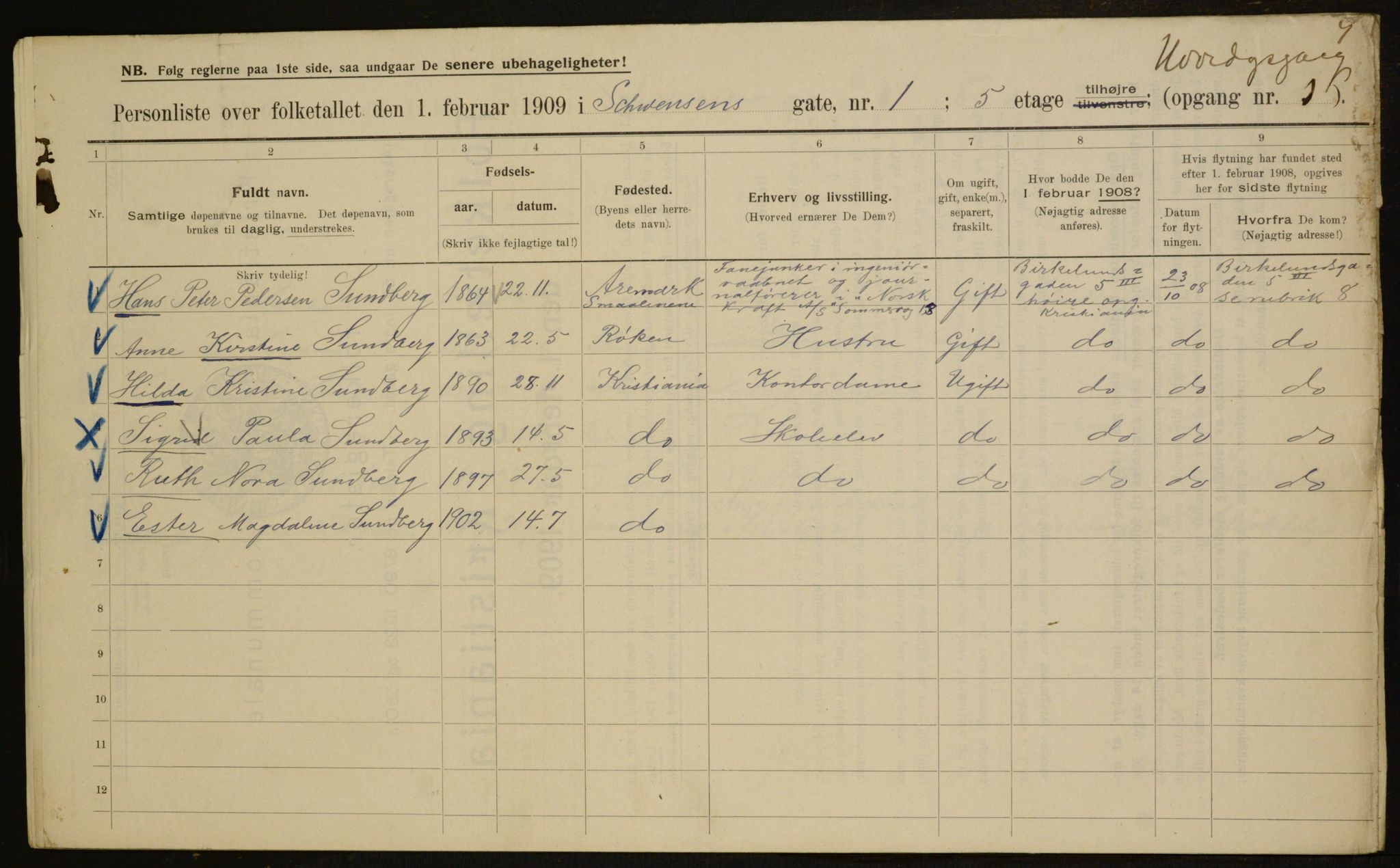 OBA, Kommunal folketelling 1.2.1909 for Kristiania kjøpstad, 1909, s. 84123