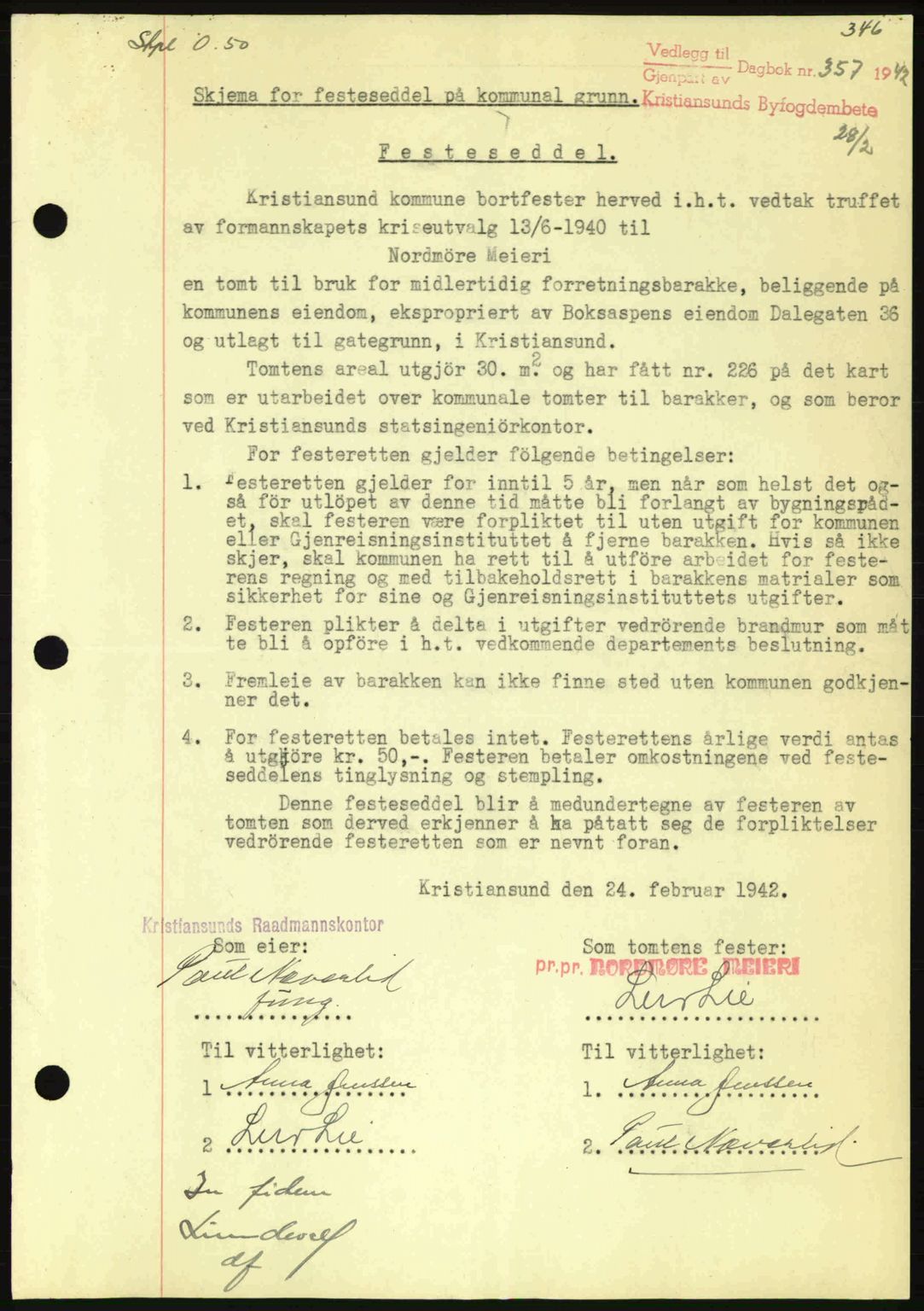 Kristiansund byfogd, AV/SAT-A-4587/A/27: Pantebok nr. 35, 1941-1942, Dagboknr: 357/1942