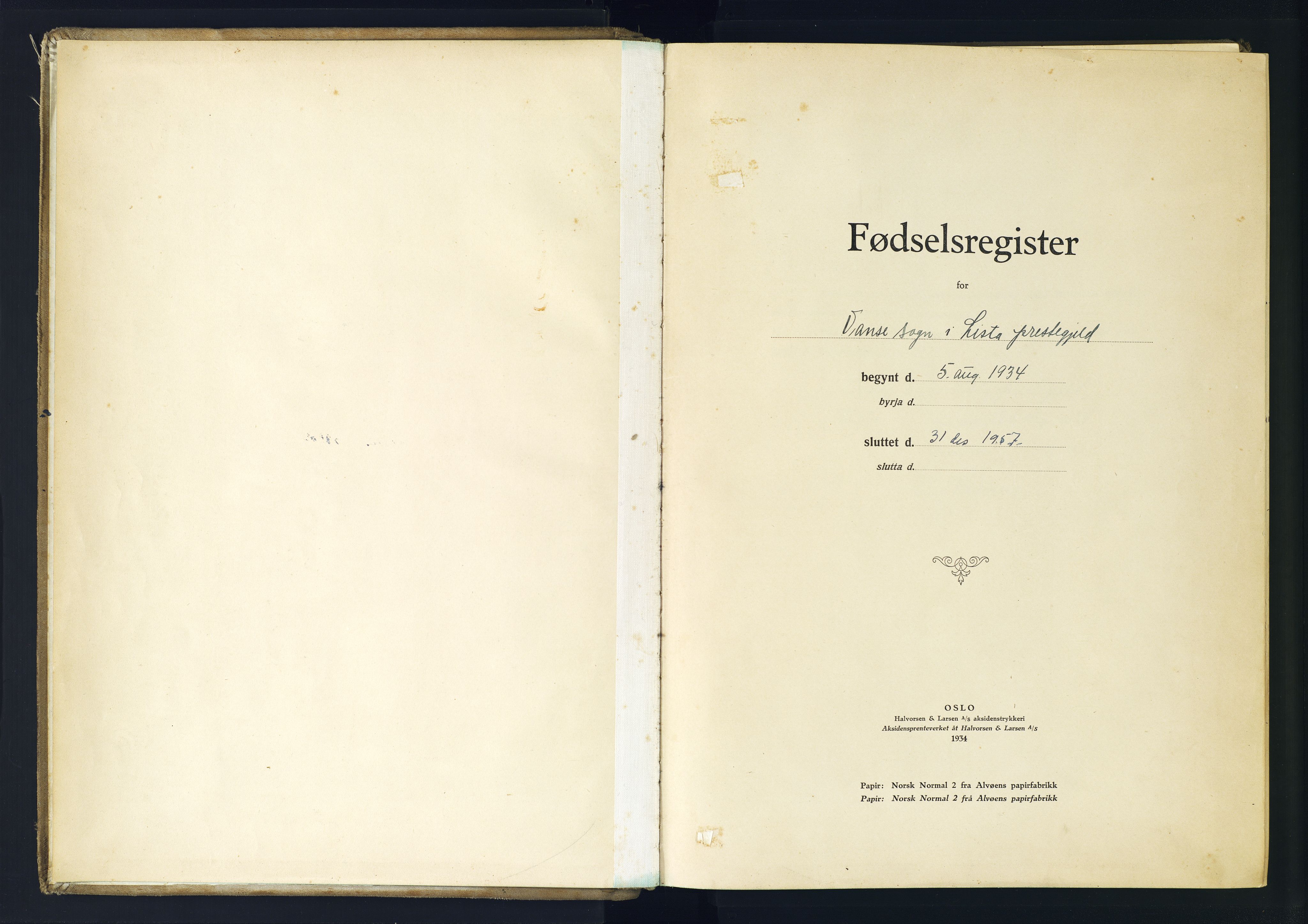 Lista sokneprestkontor, AV/SAK-1111-0027/J/Ja/L0002: Fødselsregister nr. A-VI-31, 1934-1957