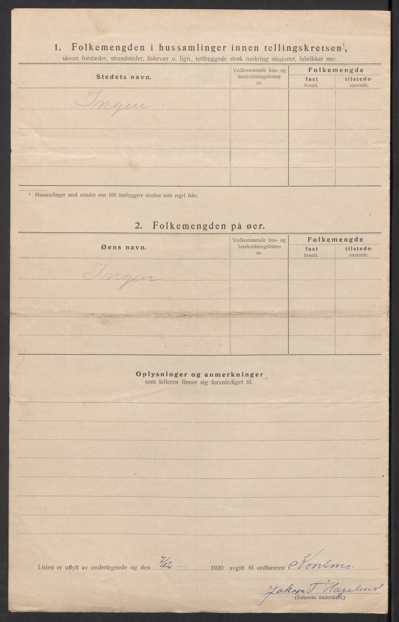 SAK, Folketelling 1920 for 1027 Konsmo herred, 1920, s. 23