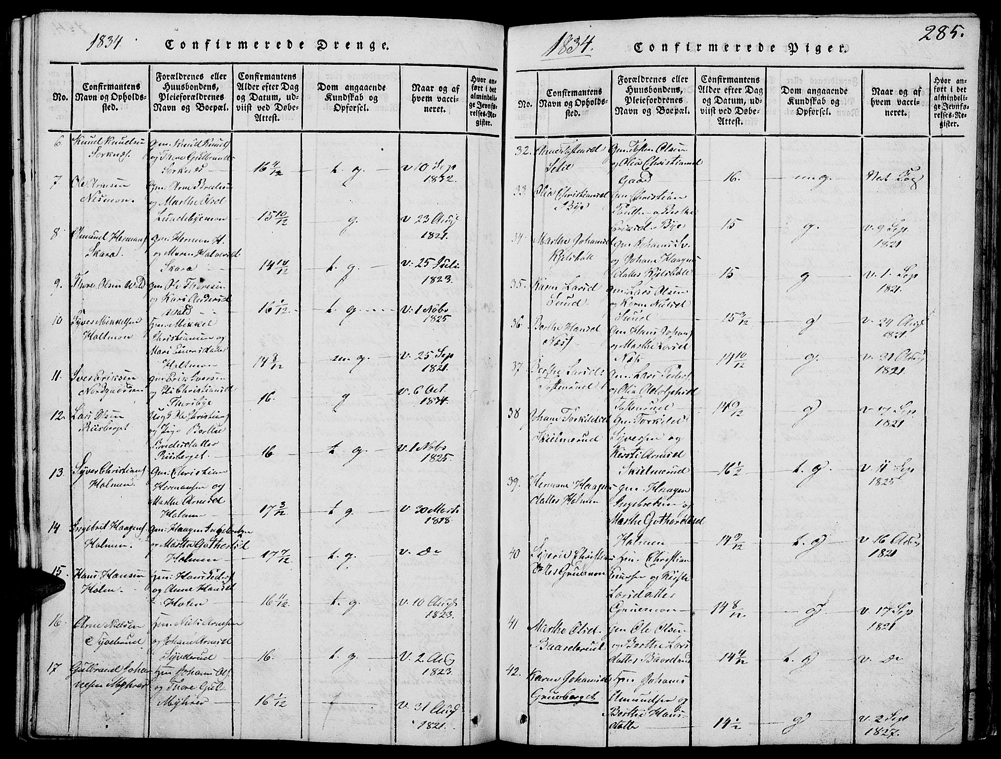 Grue prestekontor, AV/SAH-PREST-036/H/Ha/Hab/L0002: Klokkerbok nr. 2, 1815-1841, s. 285