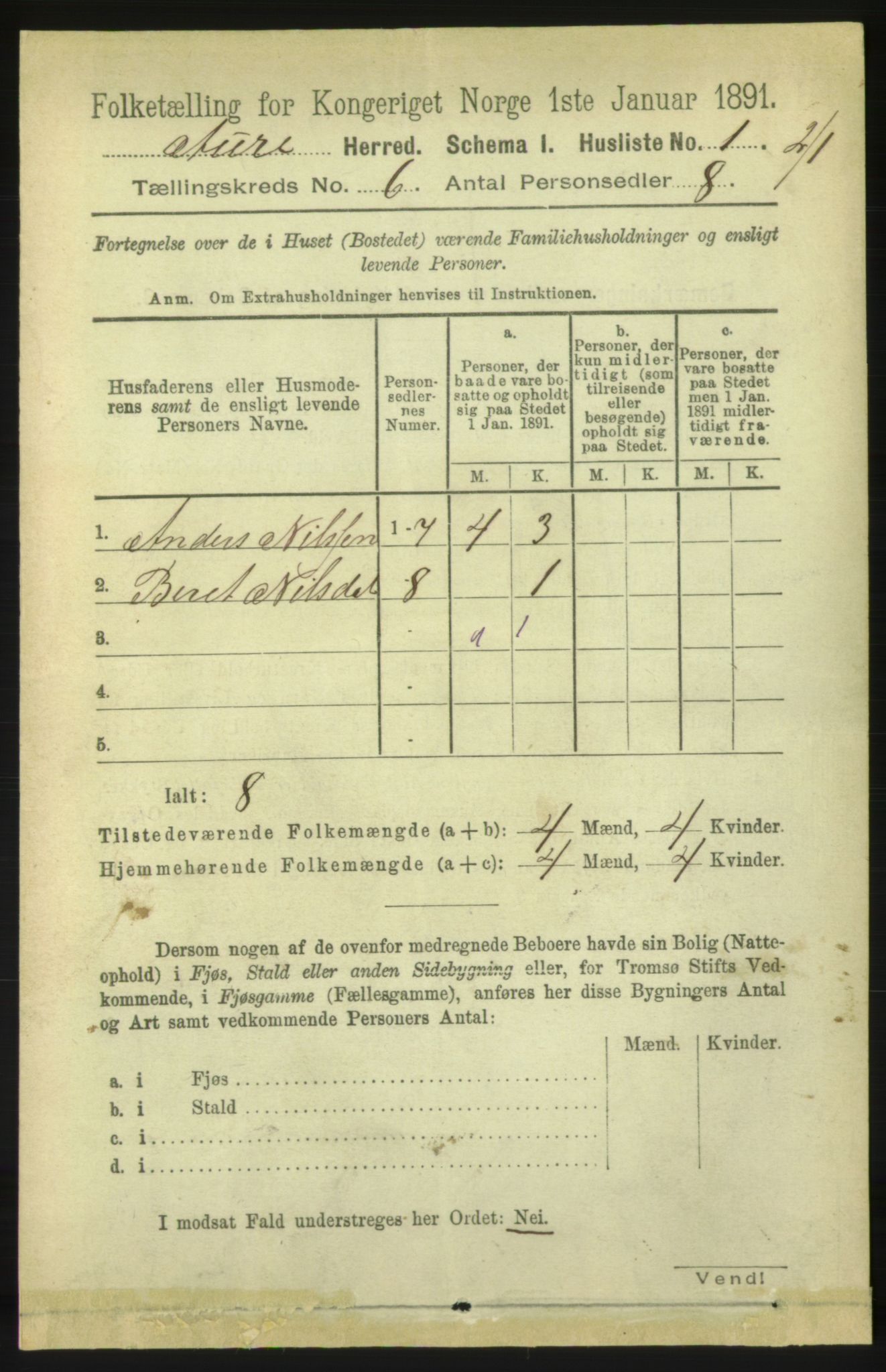 RA, Folketelling 1891 for 1569 Aure herred, 1891, s. 3303