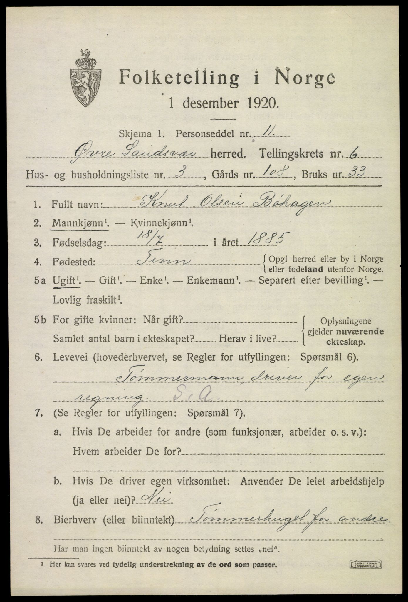 SAKO, Folketelling 1920 for 0630 Øvre Sandsvær herred, 1920, s. 3240