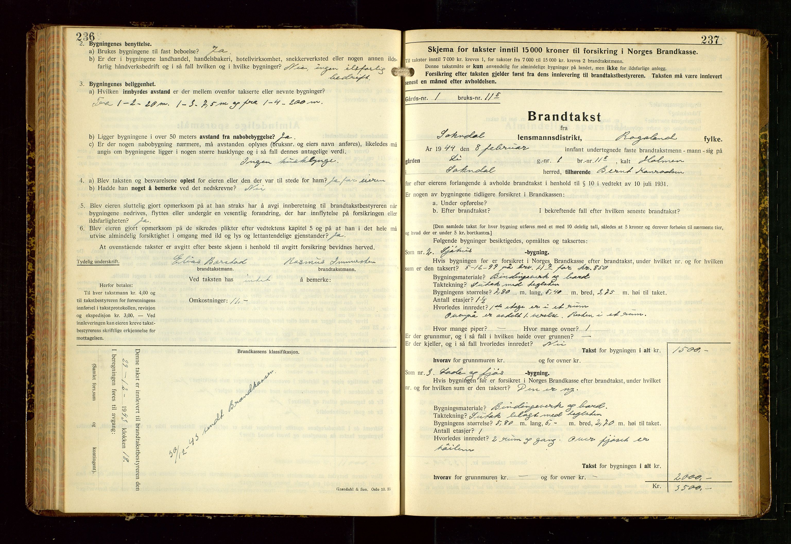 Sokndal lensmannskontor, AV/SAST-A-100417/Gob/L0008: "Brandtakst-Protokoll", 1937-1955, s. 236-237