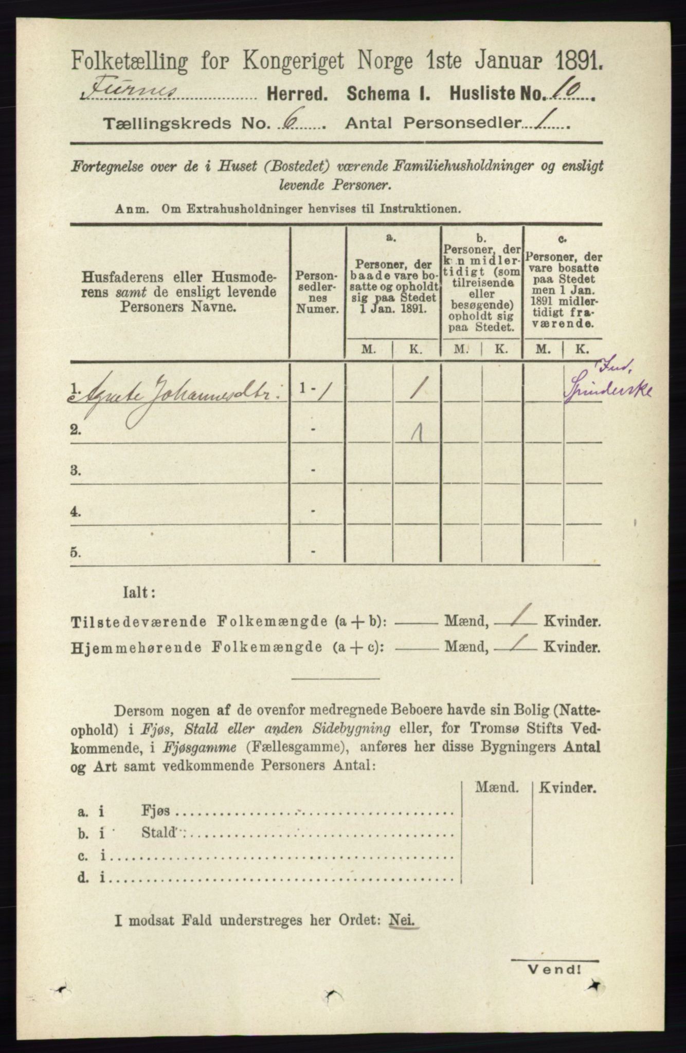 RA, Folketelling 1891 for 0413 Furnes herred, 1891, s. 4066