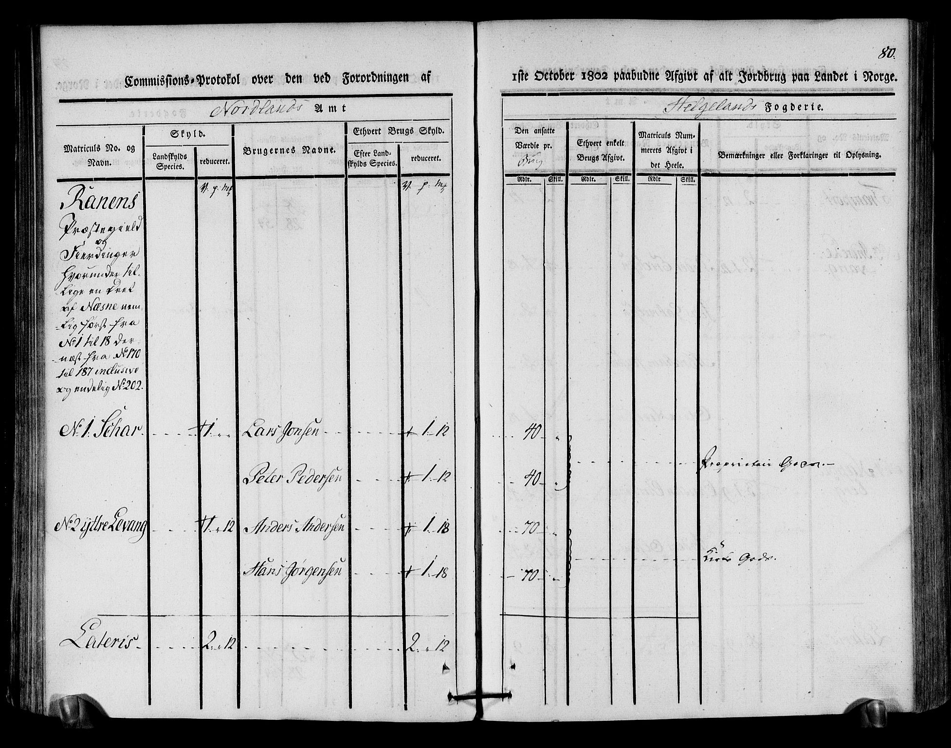 Rentekammeret inntil 1814, Realistisk ordnet avdeling, RA/EA-4070/N/Ne/Nea/L0157: Helgeland fogderi. Kommisjonsprotokoll, 1803, s. 78