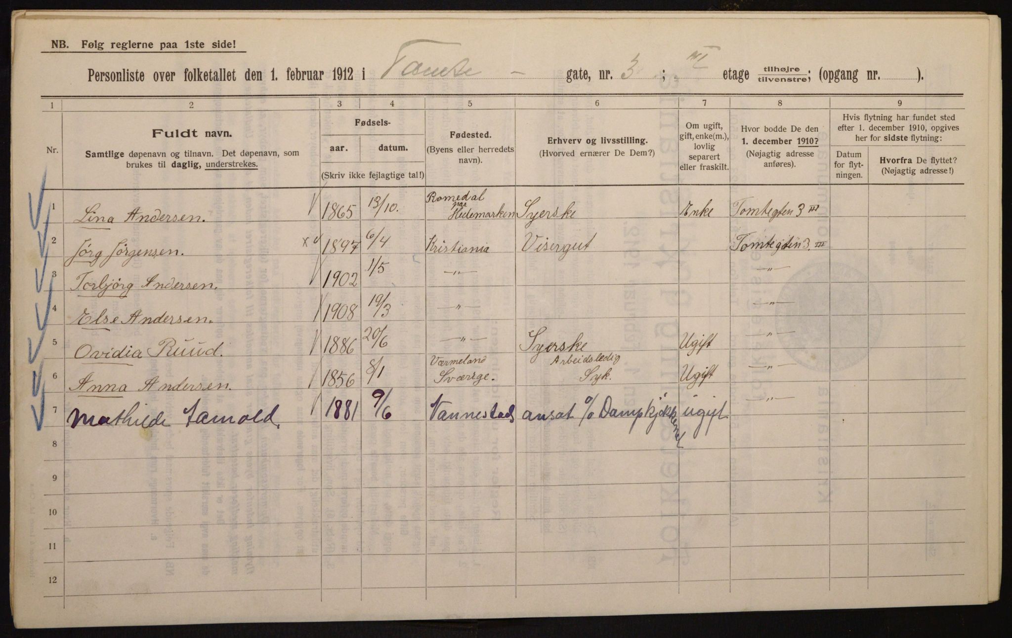 OBA, Kommunal folketelling 1.2.1912 for Kristiania, 1912, s. 113424