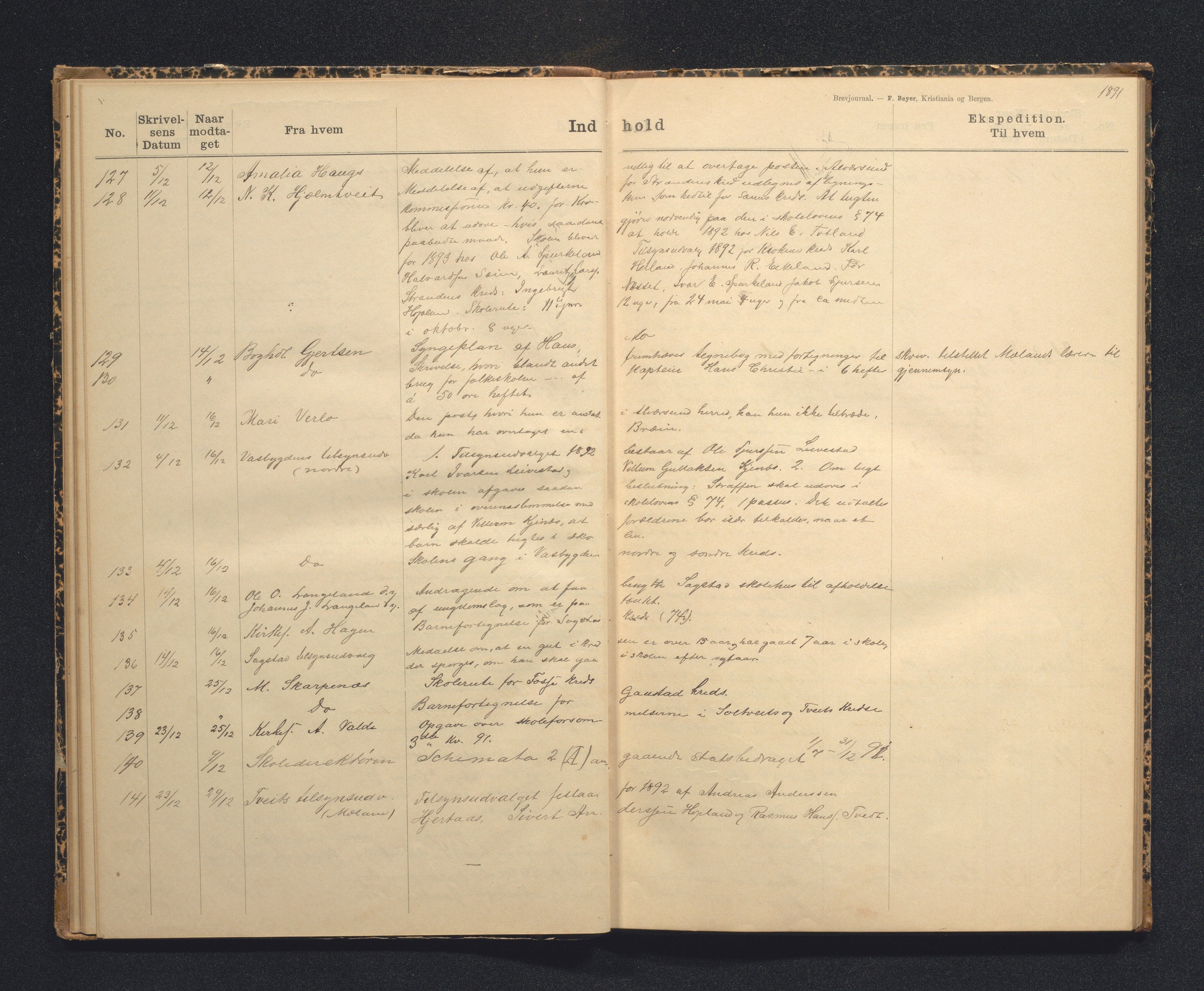 Alversund kommune. Skulestyret, IKAH/1257-211/C/Ca/L0001: Brevjournal for Alversund skulestyre, 1889-1899