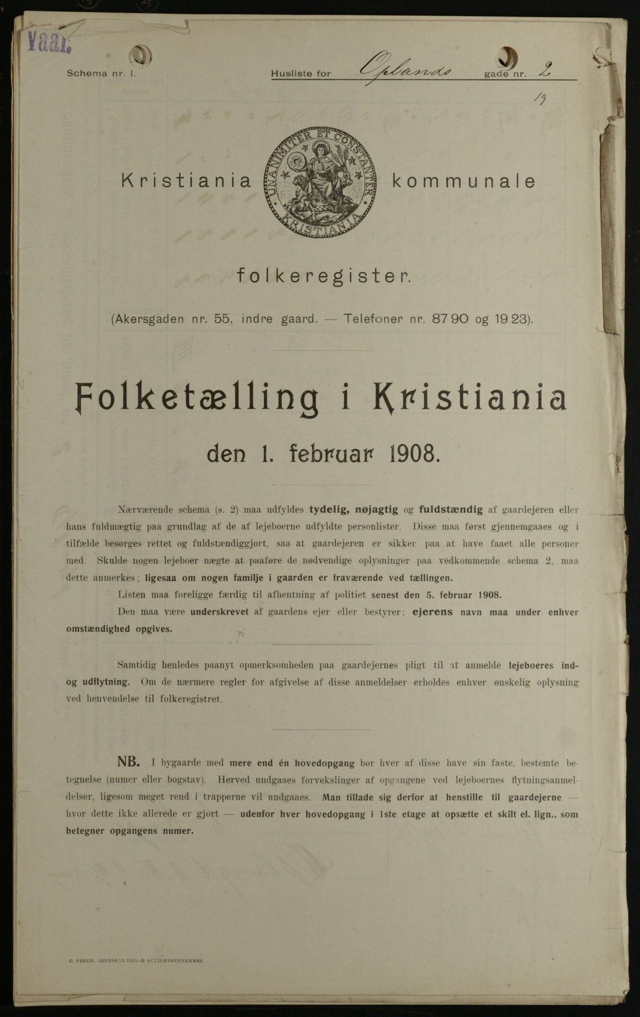 OBA, Kommunal folketelling 1.2.1908 for Kristiania kjøpstad, 1908, s. 67870