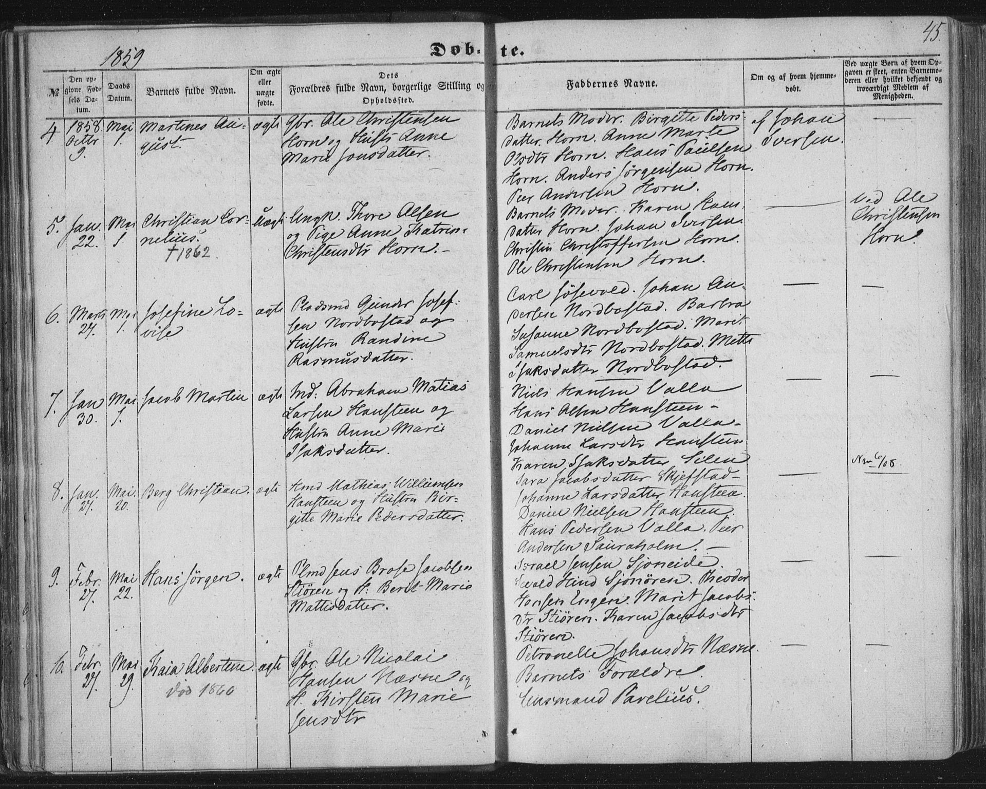 Ministerialprotokoller, klokkerbøker og fødselsregistre - Nordland, AV/SAT-A-1459/838/L0550: Ministerialbok nr. 838A08, 1855-1865, s. 45