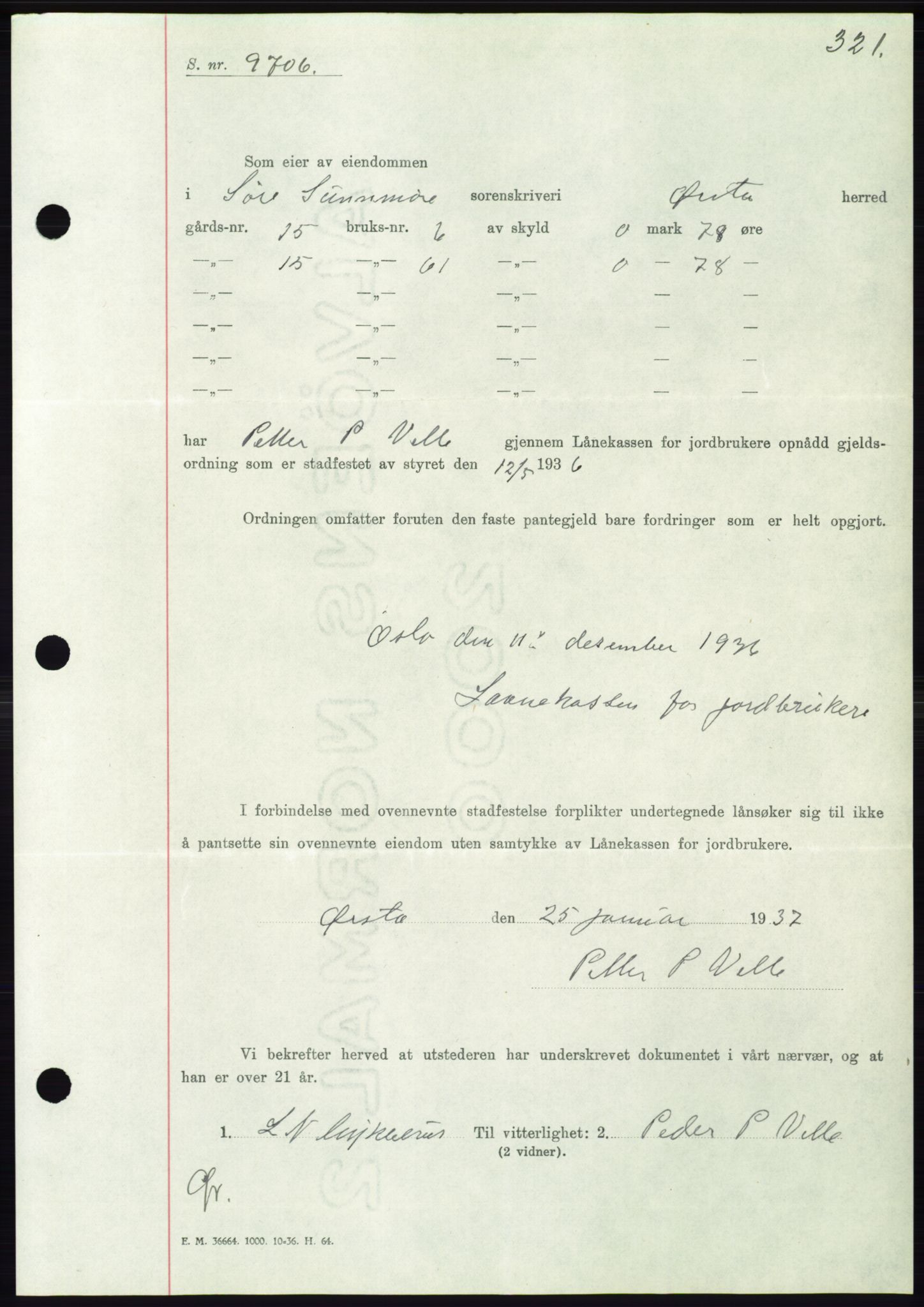 Søre Sunnmøre sorenskriveri, SAT/A-4122/1/2/2C/L0062: Pantebok nr. 56, 1936-1937, Dagboknr: 199/1937