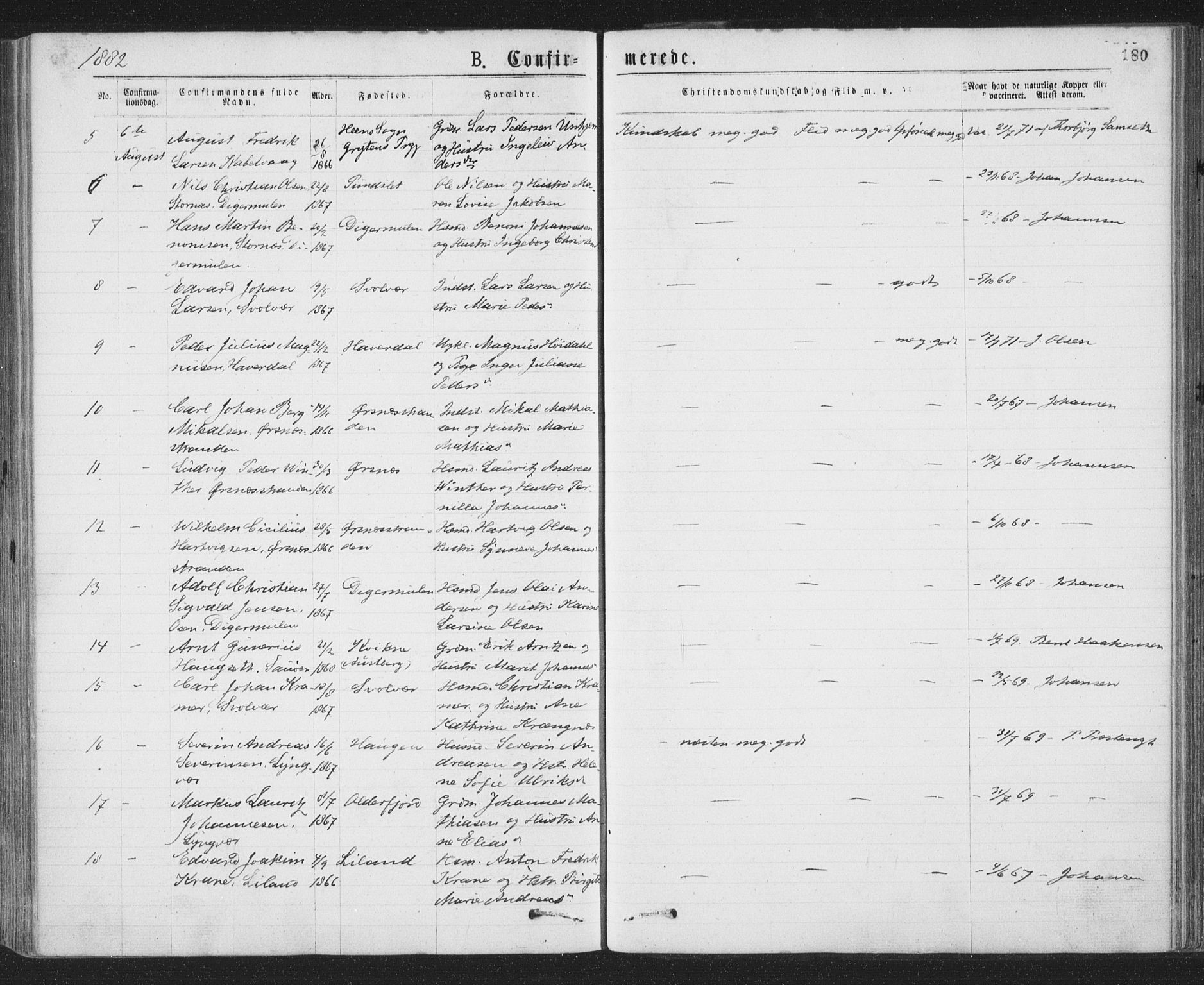 Ministerialprotokoller, klokkerbøker og fødselsregistre - Nordland, AV/SAT-A-1459/874/L1058: Ministerialbok nr. 874A02, 1878-1883, s. 180