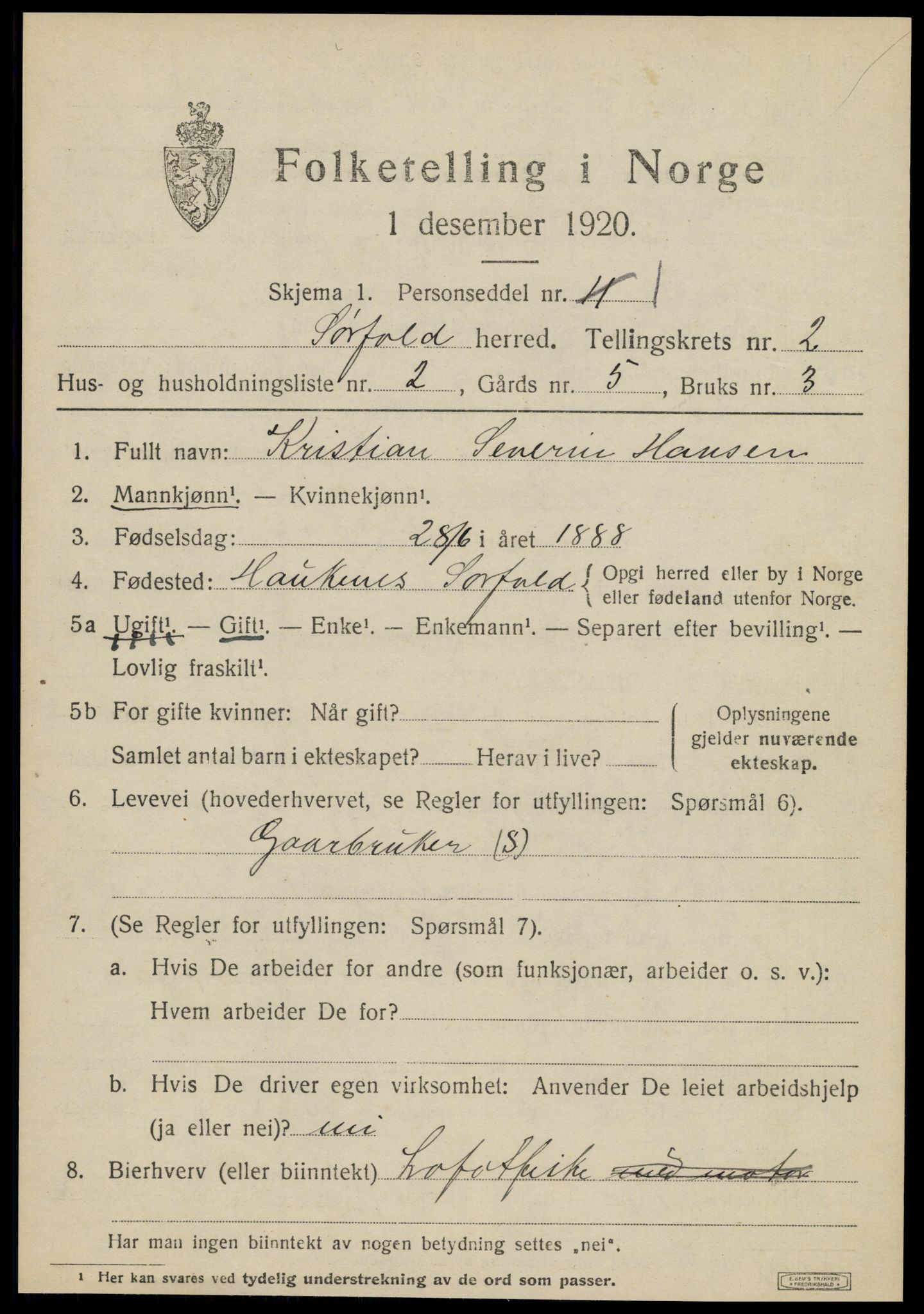 SAT, Folketelling 1920 for 1845 Sørfold herred, 1920, s. 1361