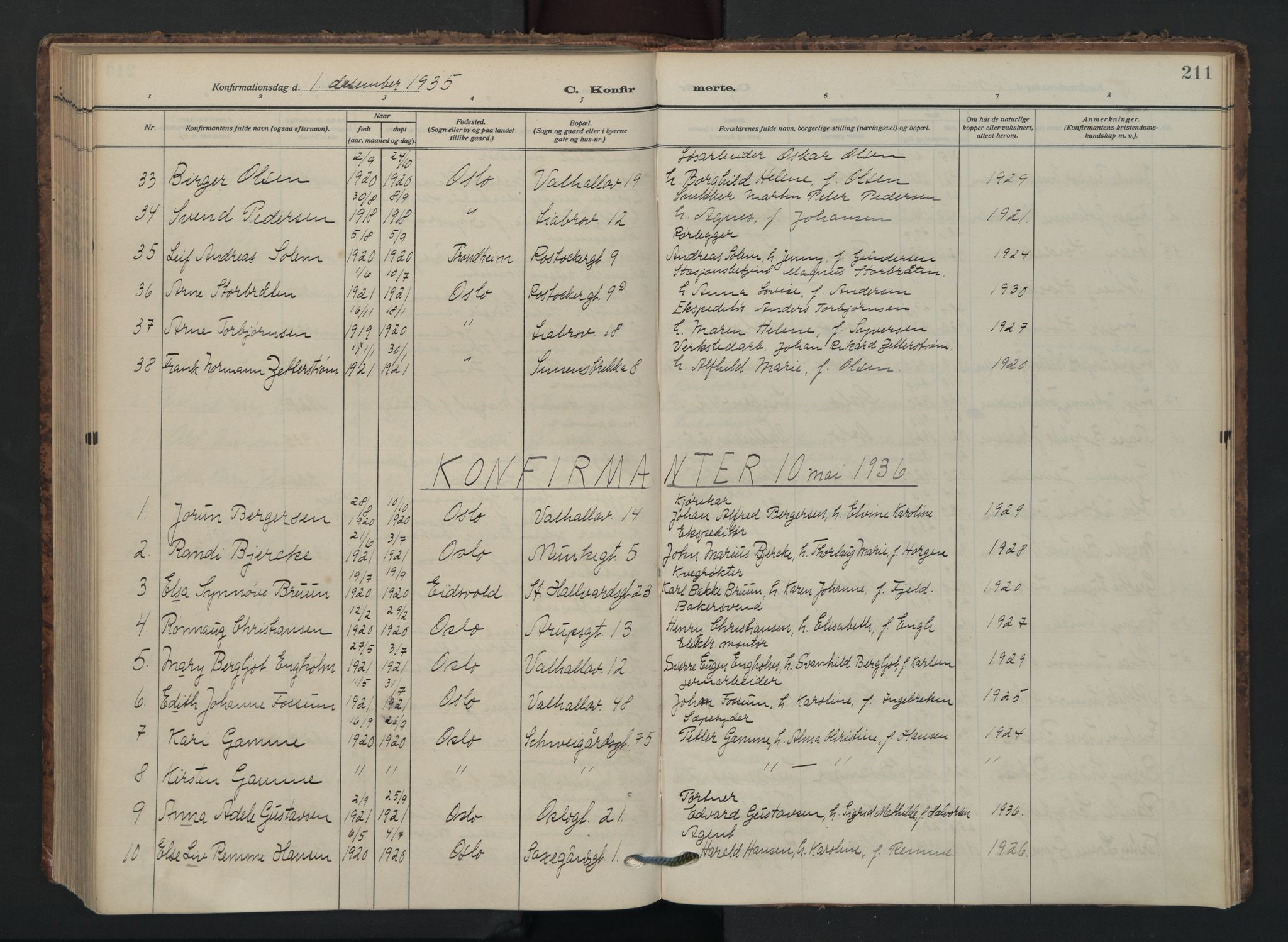 Gamlebyen prestekontor Kirkebøker, AV/SAO-A-10884/F/Fa/L0012: Ministerialbok nr. 12, 1908-1941, s. 211