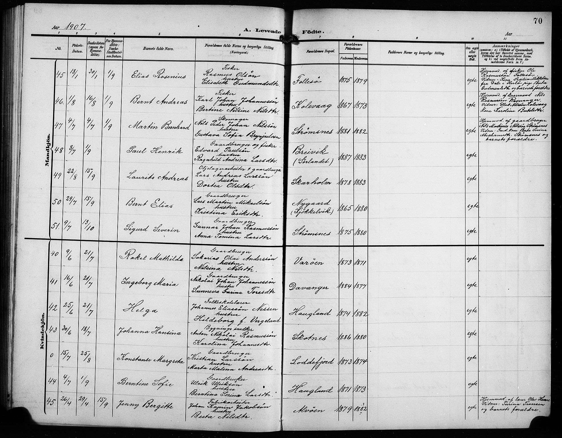 Askøy Sokneprestembete, SAB/A-74101/H/Ha/Hab/Haba/L0010: Klokkerbok nr. A 10, 1903-1907, s. 70