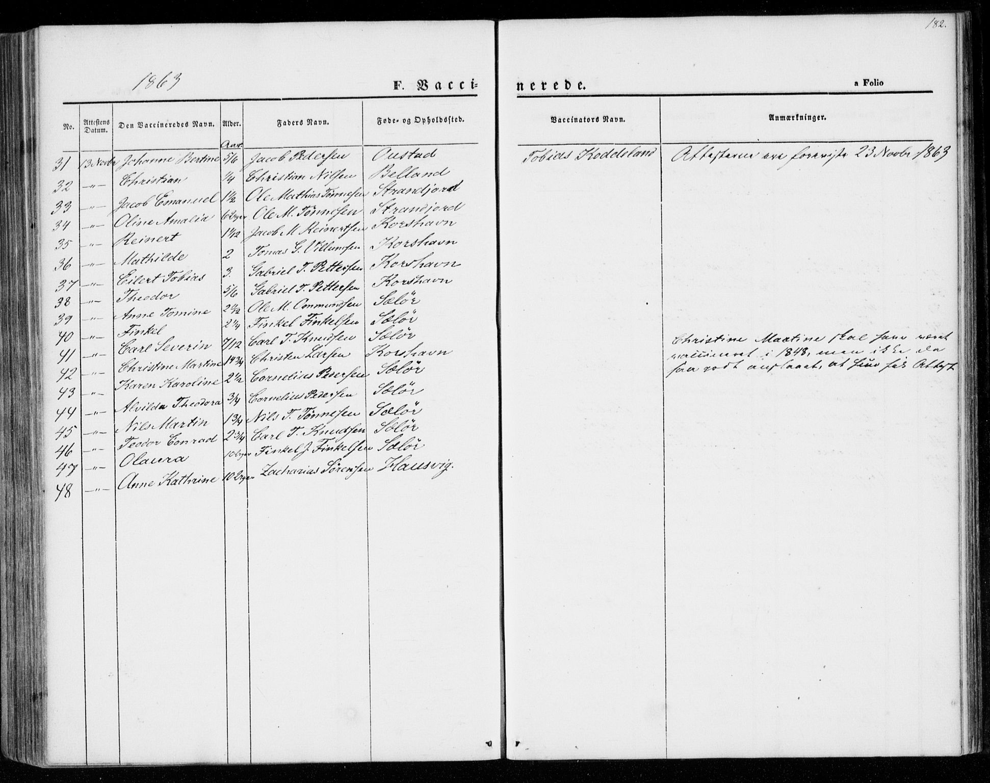 Lyngdal sokneprestkontor, SAK/1111-0029/F/Fa/Faa/L0002: Ministerialbok nr. A 2, 1858-1870, s. 182