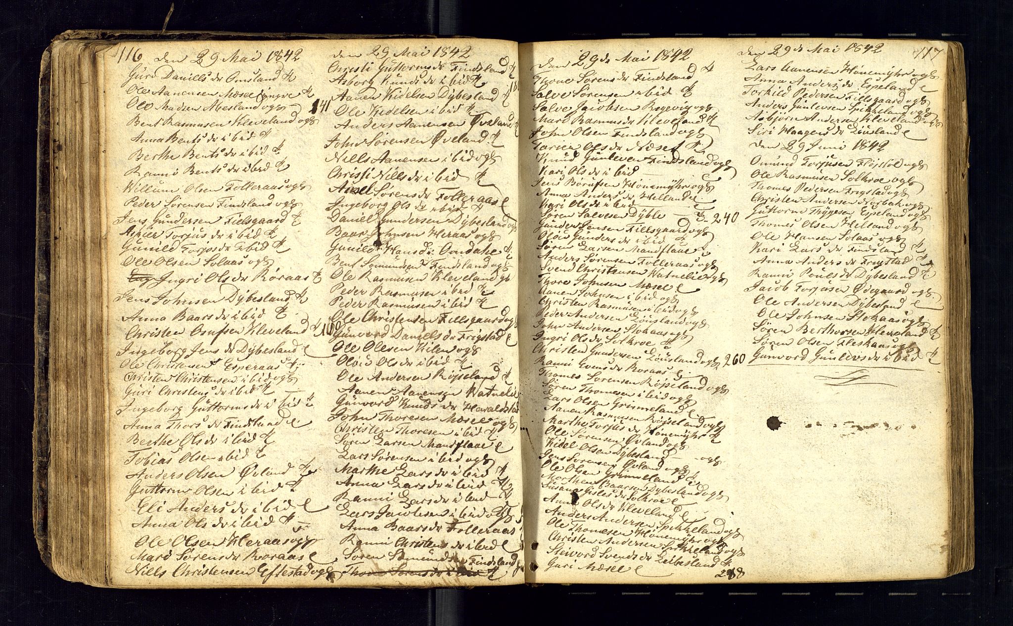 Bjelland sokneprestkontor, AV/SAK-1111-0005/F/Fc/Fcb/L0001: Kommunikantprotokoll nr. C-1, 1827-1906, s. 116-117