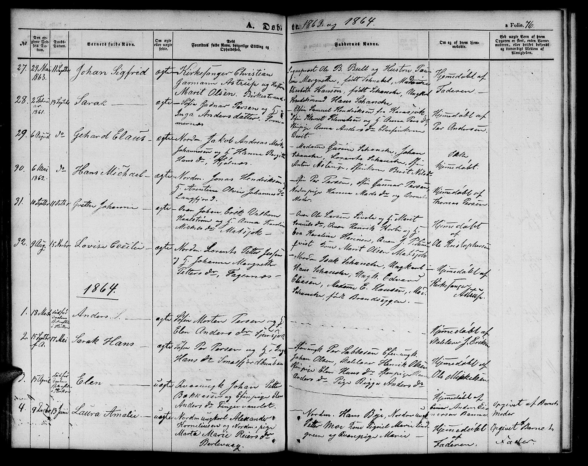 Tana sokneprestkontor, AV/SATØ-S-1334/H/Hb/L0001klokker: Klokkerbok nr. 1 /1, 1853-1867, s. 76