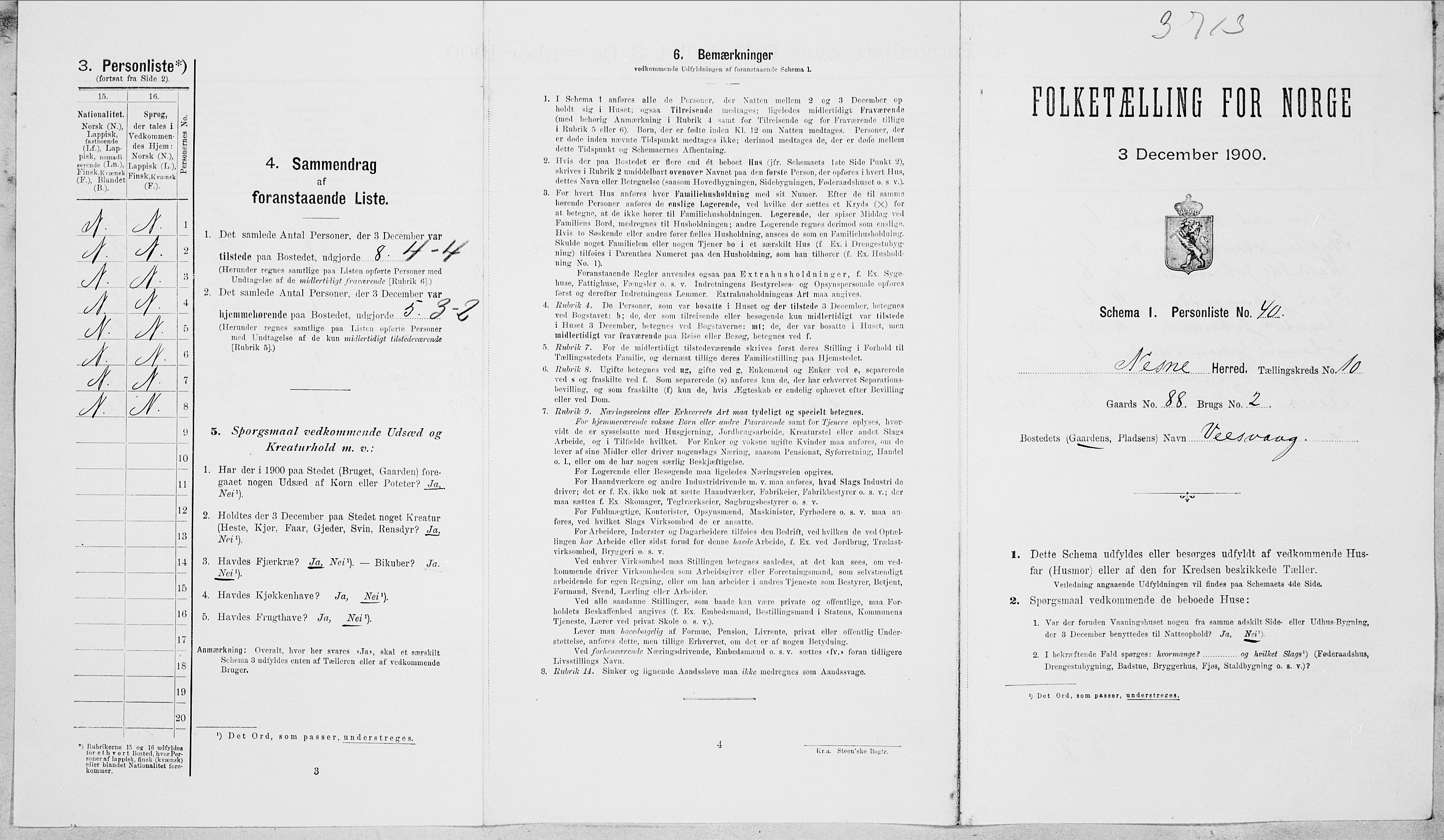 SAT, Folketelling 1900 for 1828 Nesna herred, 1900, s. 1037